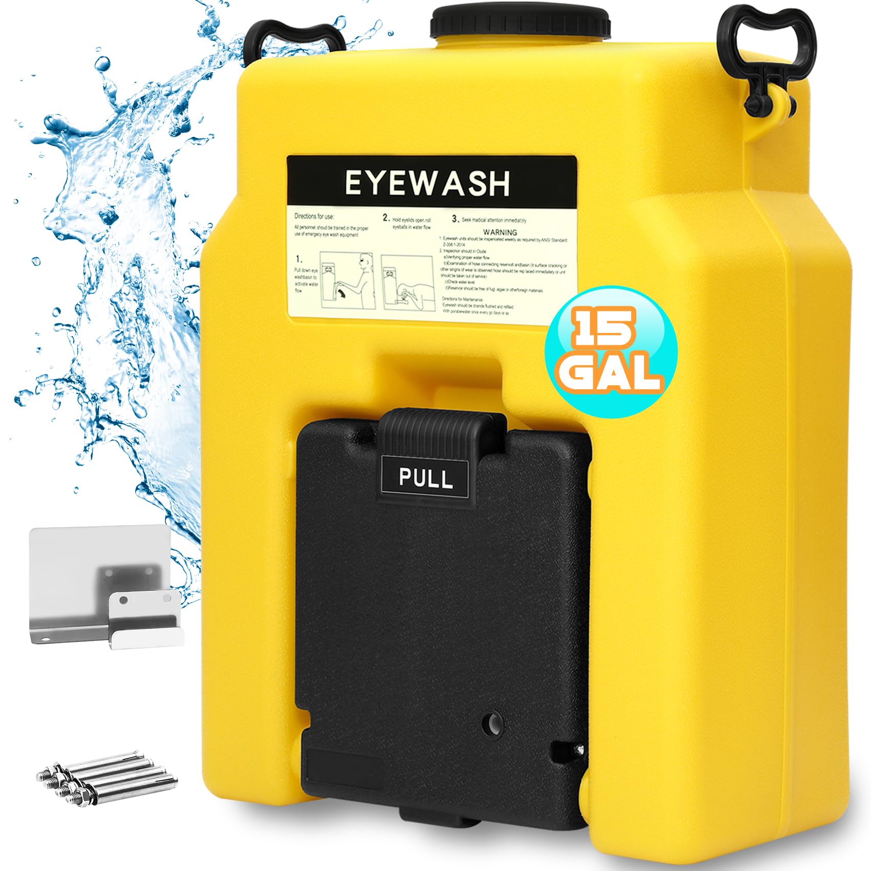 15 Gallon OSHA-Approved Portable Emergency Eyewash Station - ANSI Certified Wall Mounted First Aid Unit with Dual Spray (20 Minute Flow) - Ideal for Laboratories, Construction Sites & Industrial Workplaces