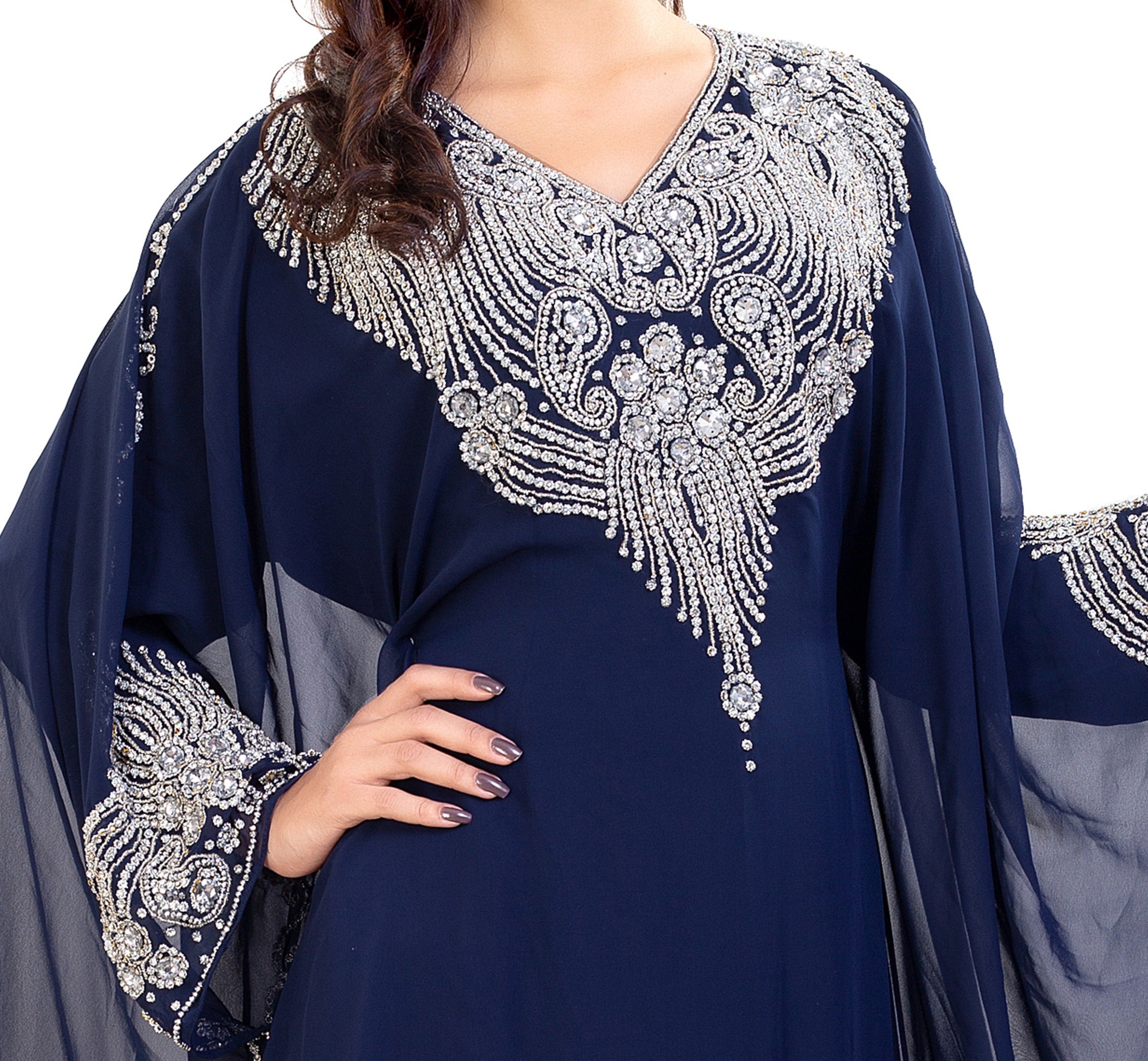 Elegant Tea Party Kaftan with Sparkling Crystal Embroidery - Perfect for Garden Parties, Bridal Showers & Special Occasions