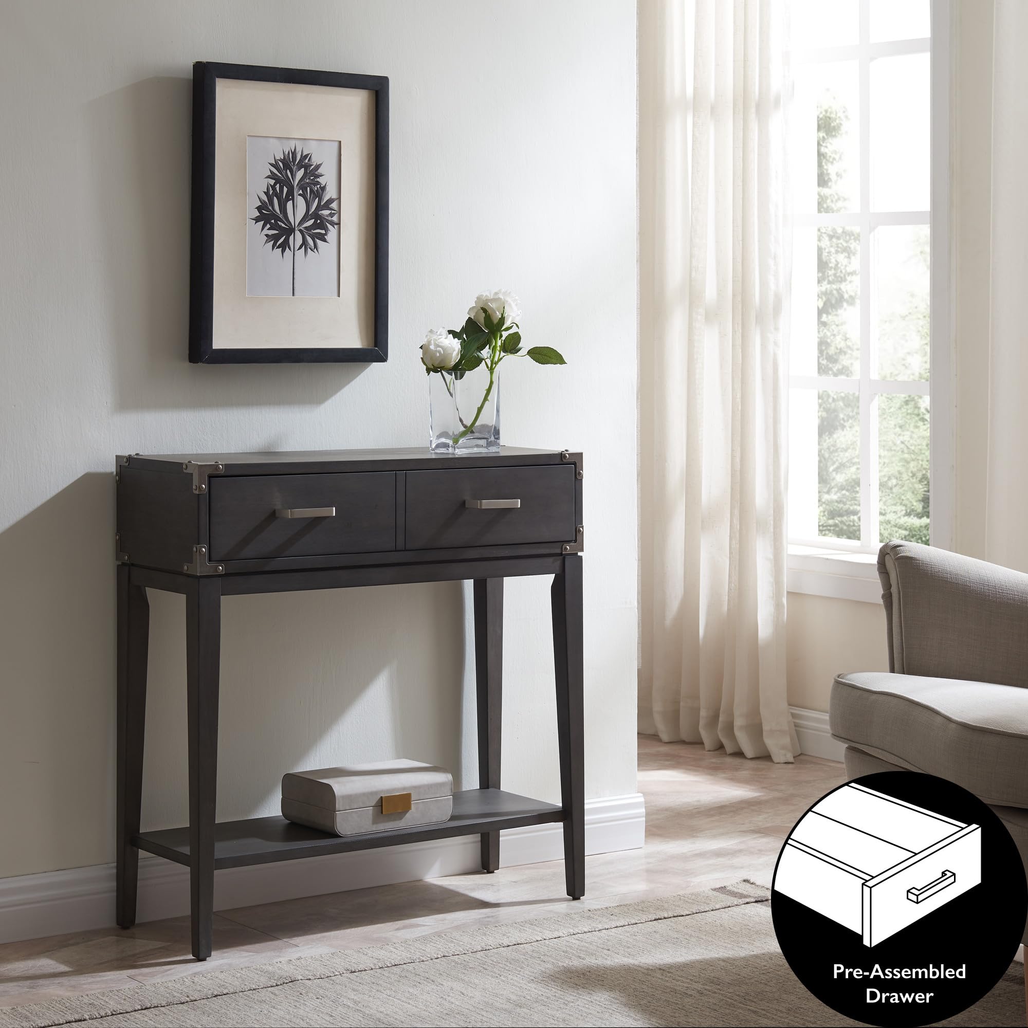 Leick Home Beckett One Drawer Hall Stand with Shelf - Entryway Storage Organizer for Living Room, Hallway & Foyer - Anthracite/Pewter Finish - Perfect for Small Spaces, Keys, Mail & Decor