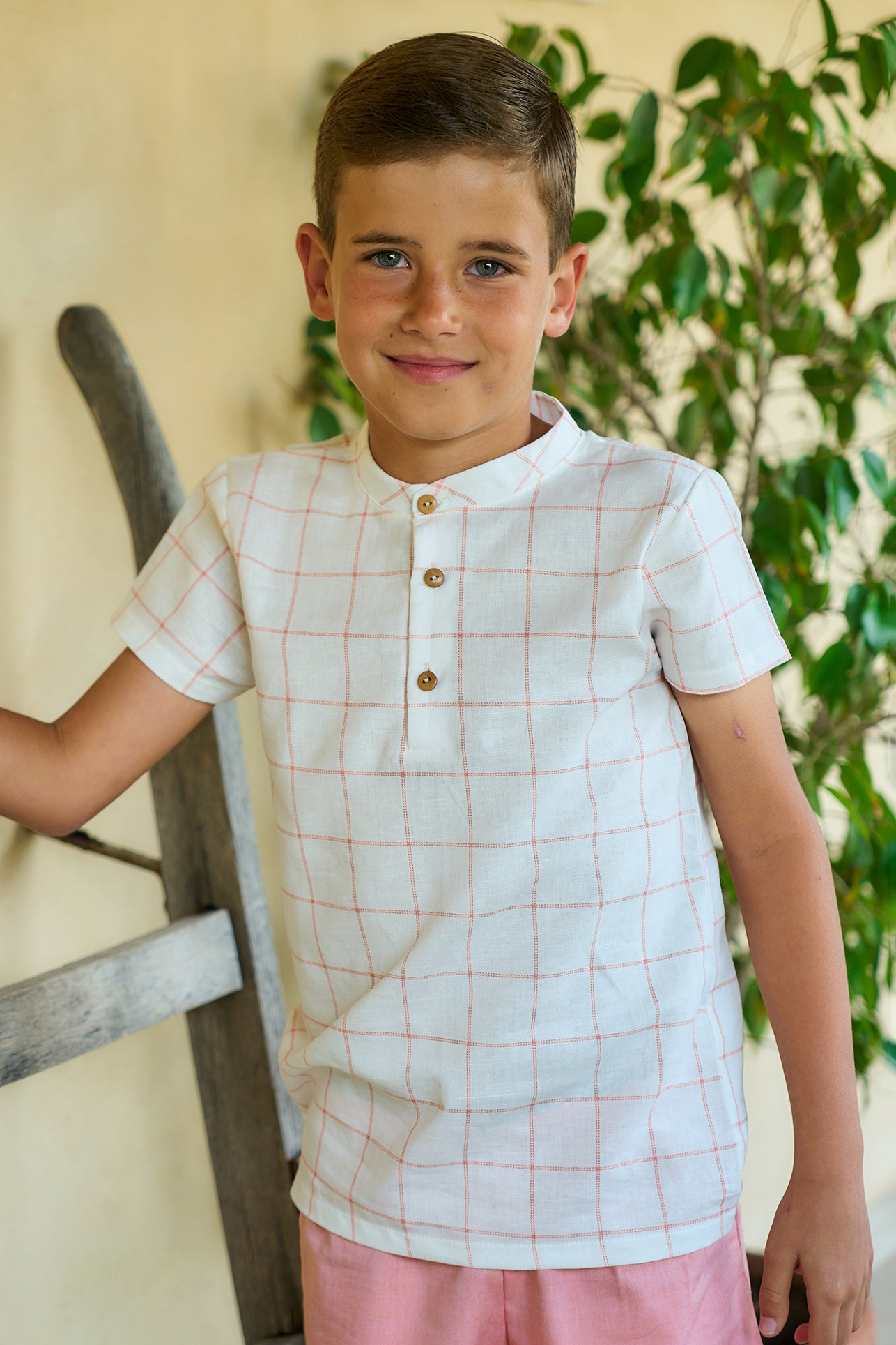 Stylish Archer Peach Linen Checked Shirt & Shorts Set - Breathable Summer Outfit for Men | Perfect for Beach Vacations, Casual Outings & Outdoor Adventures