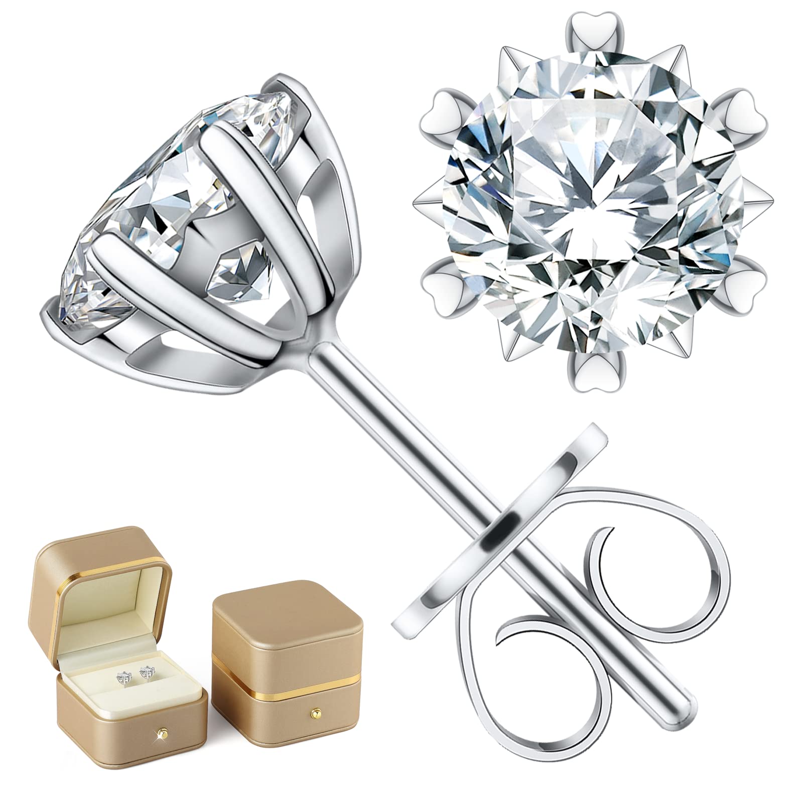 Moissanite Stud Earrings for Women - 0.6 to 3 Carat Diamond Alternative Jewelry - Perfect Anniversary & Birthday Gift for Wife, Mom, or Loved Ones - Elegant for Weddings, Parties & Everyday Wear