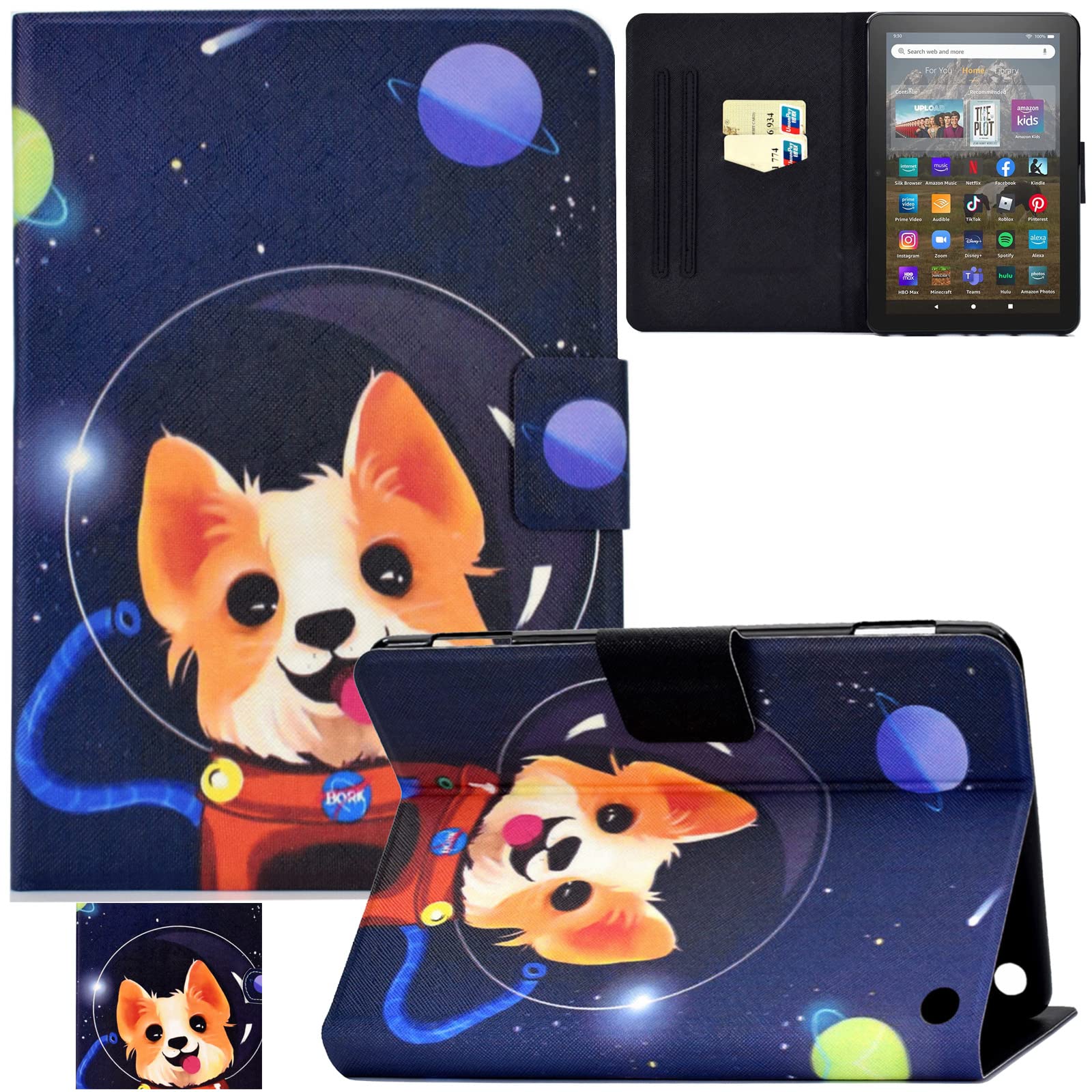 Premium PU Leather Case for Kindle Fire HD 8/HD 8 Plus (10th/12th Gen 2020-2024) - Auto Sleep/Wake, Card Slots & Foldable Stand - Perfect for Reading, Travel & Work (Astrodog Design)