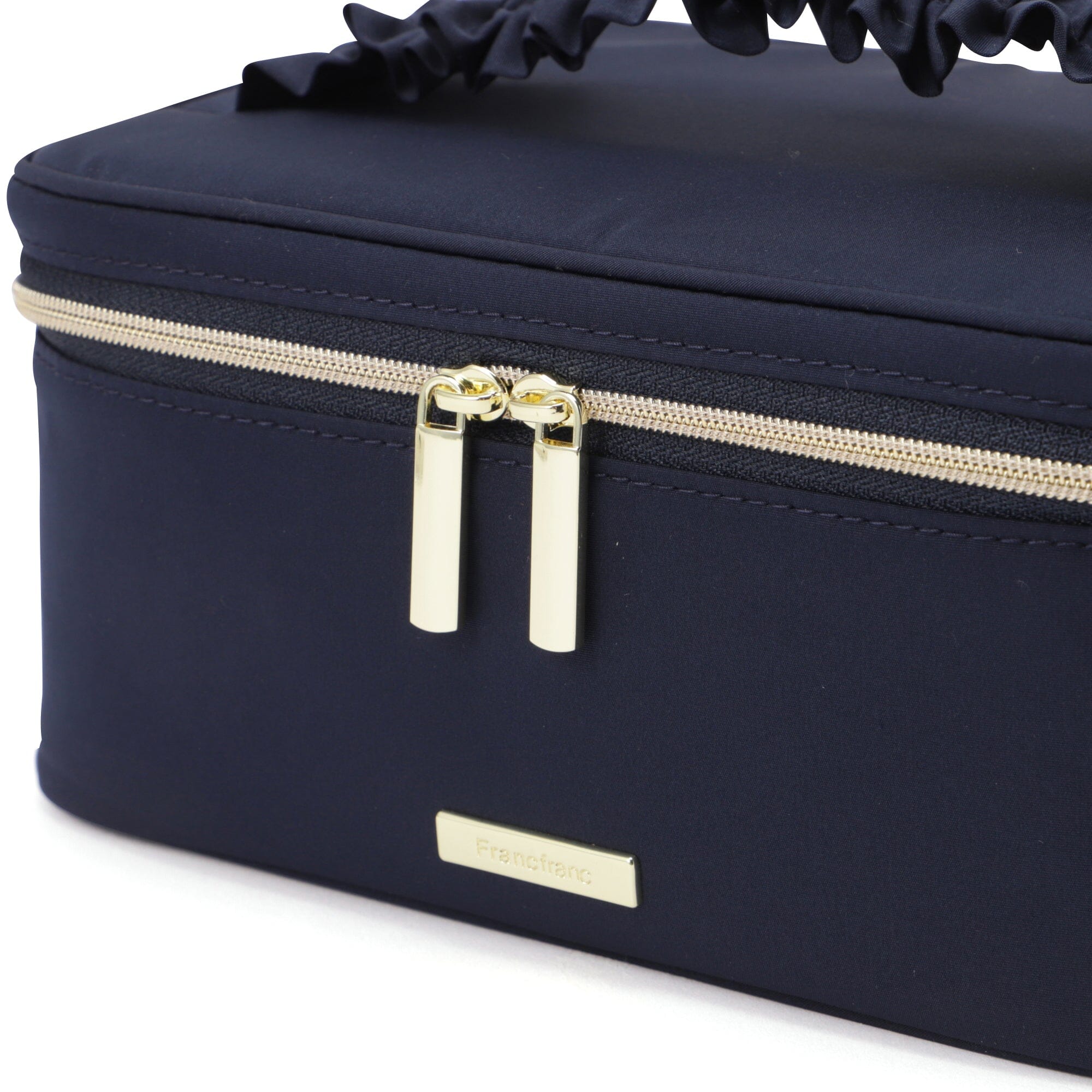 Frilled Vanity Pouch - Navy Blue Makeup Bag for Travel & Daily Use | Compact Cosmetic Organizer with Elegant Lace Trim