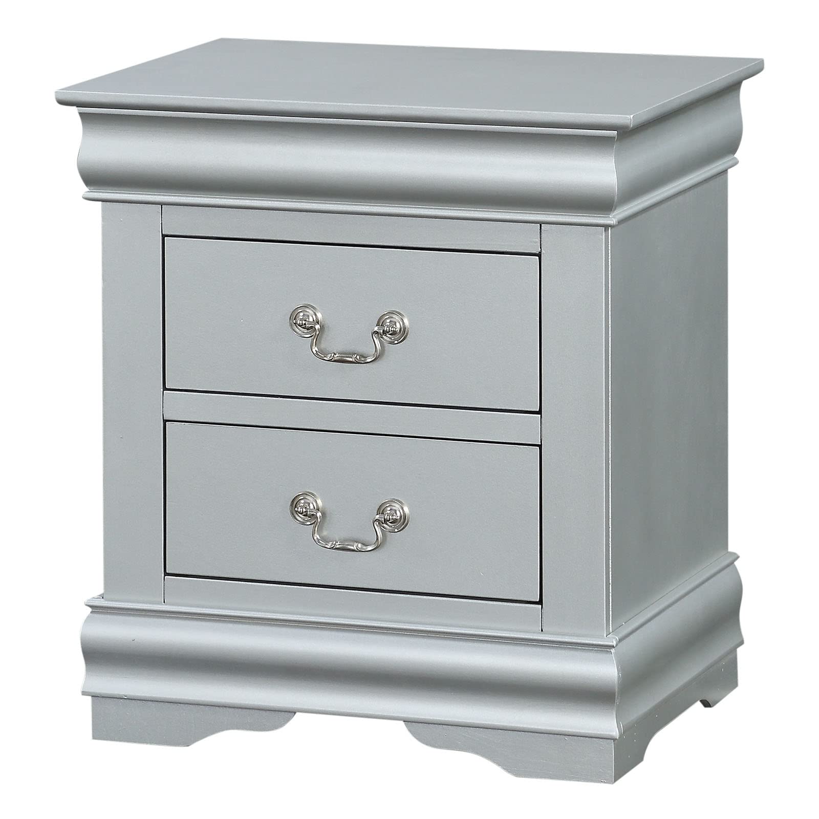 Henf Farmhouse 2-Drawer Nightstand - Solid Wood French Country Bedside Table with Storage, Fully Assembled Accent Cabinet for Bedroom, Living Room & Hallway | Perfect for Storing Books, Lamps & Bedroom Essentials (Silver)