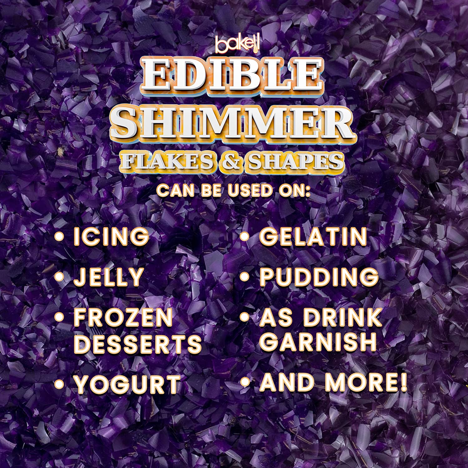 Bakell's Purple Edible Glitter Flakes - 1lb Shimmer Flakes for Baking, Cake Decorating & Desserts | Vegan, Non-Toxic Food Safe Sparkles for Cupcakes, Cookies & Candy Making