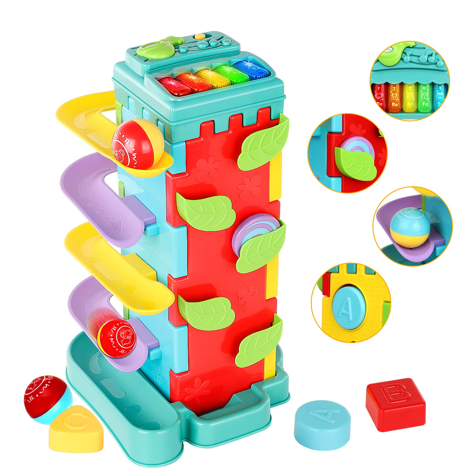 INSOON 4-in-1 Activity Cube Toy for Toddlers - Ball Drop, Music Keyboard & Race Track - Montessori Learning Toy for Boys & Girls Ages 1-4 - Perfect Gift for 1, 2, 3 & 4 Year Olds - Great for Early Childhood Development & Playtime Fun
