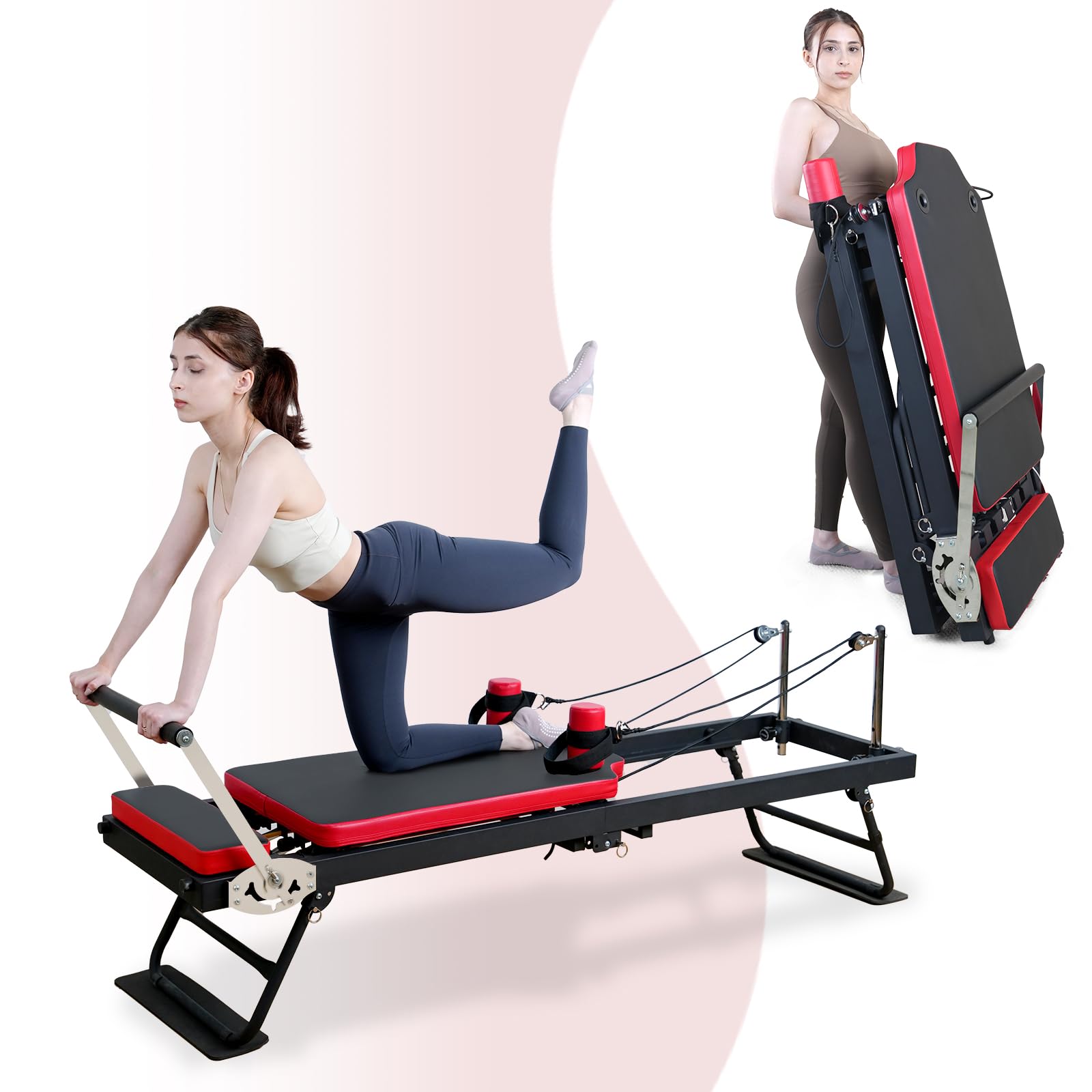 JIRTEMOT Foldable Pilates Reformer Machine with Resistance Springs & Cords - Home Gym Equipment for Full-Body Workout, Supports Up to 300 lbs - Perfect for Home Fitness, Physical Therapy & Pilates Studio Training