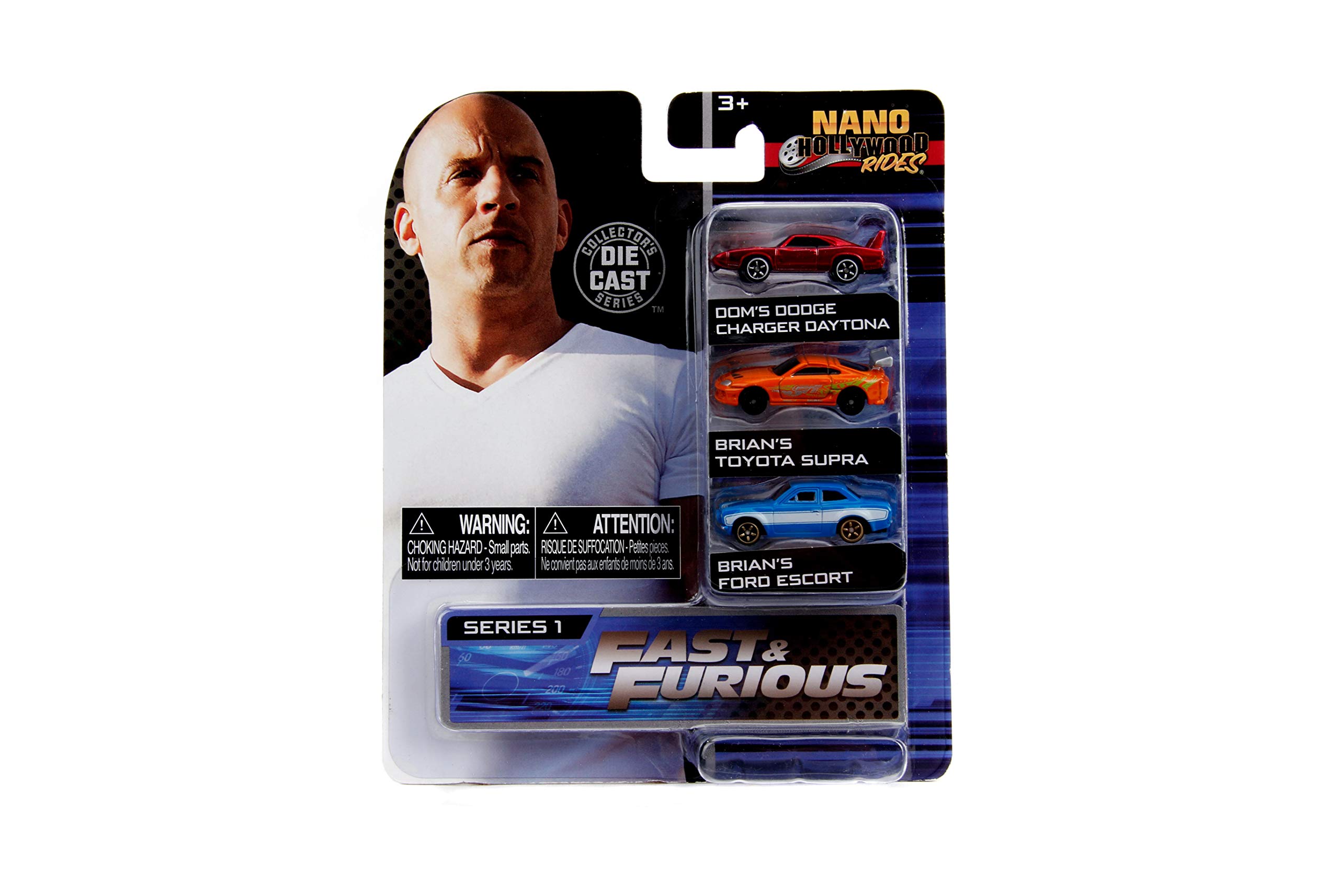 Jada Fast & Furious 3-Piece Diecast Car Set - Hollywood Rides Series 1 Nano Model Cars | Collectible Toy Cars for Movie Fans & Display