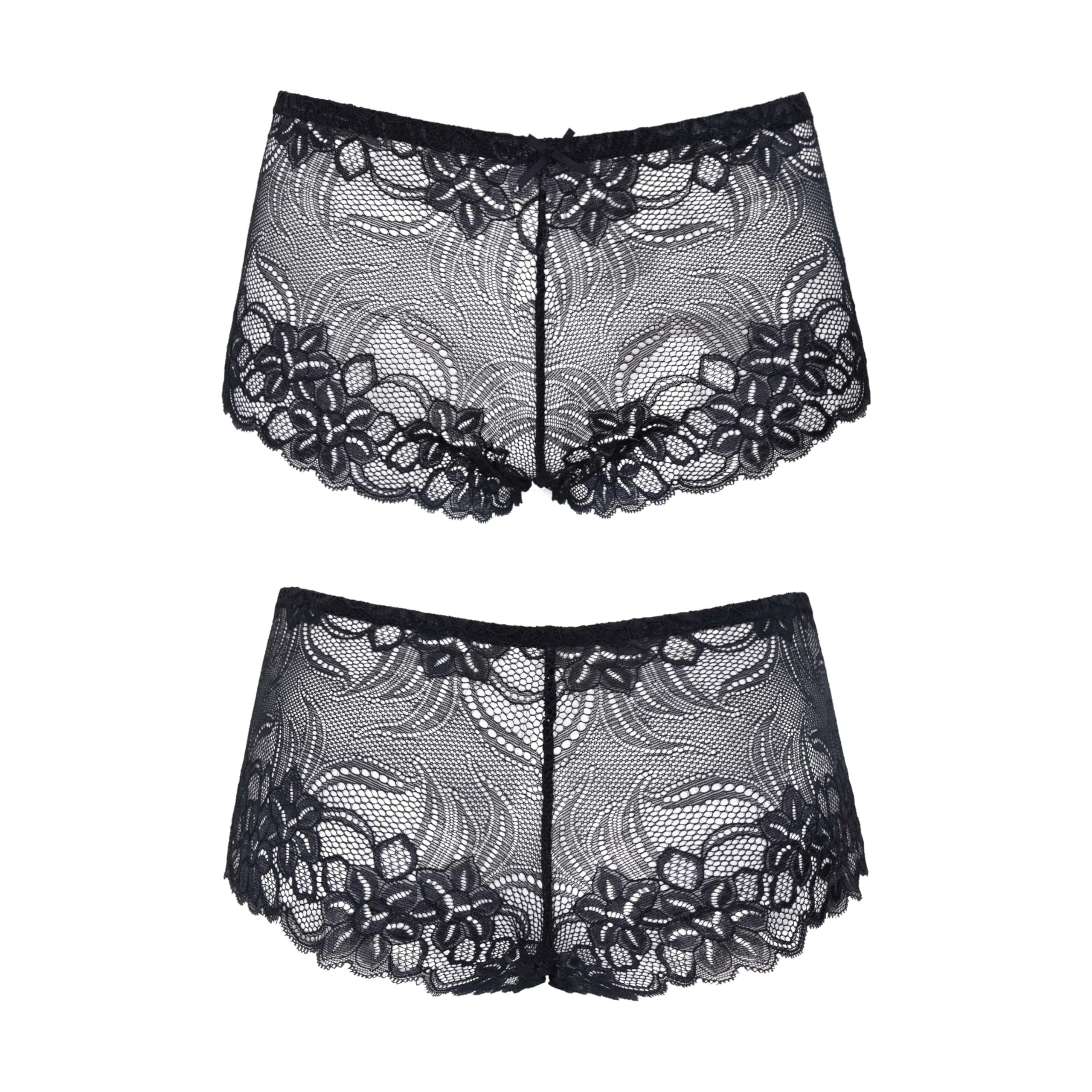 Curve Muse Women's Sheer Lace Tanga Hipster Boyshort Panties Underwear - 6 Pack | Soft Breathable Comfort | Everyday Wear, Sleepwear & Special Occasions