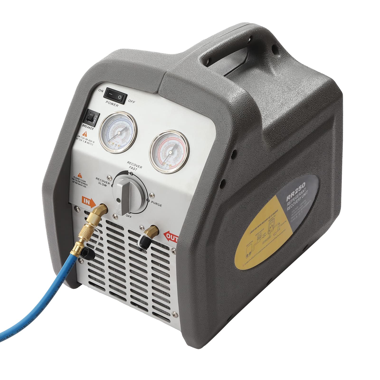 1/2 HP Portable Refrigerant Recovery Machine - 110V 60Hz HVAC AC Recovery Unit for Liquid & Vapor Refrigerant, 558psi High-Pressure Protection, Double Cylinder Design (Grey) - Ideal for HVAC Technicians, AC Repair, and Refrigerant Recycling
