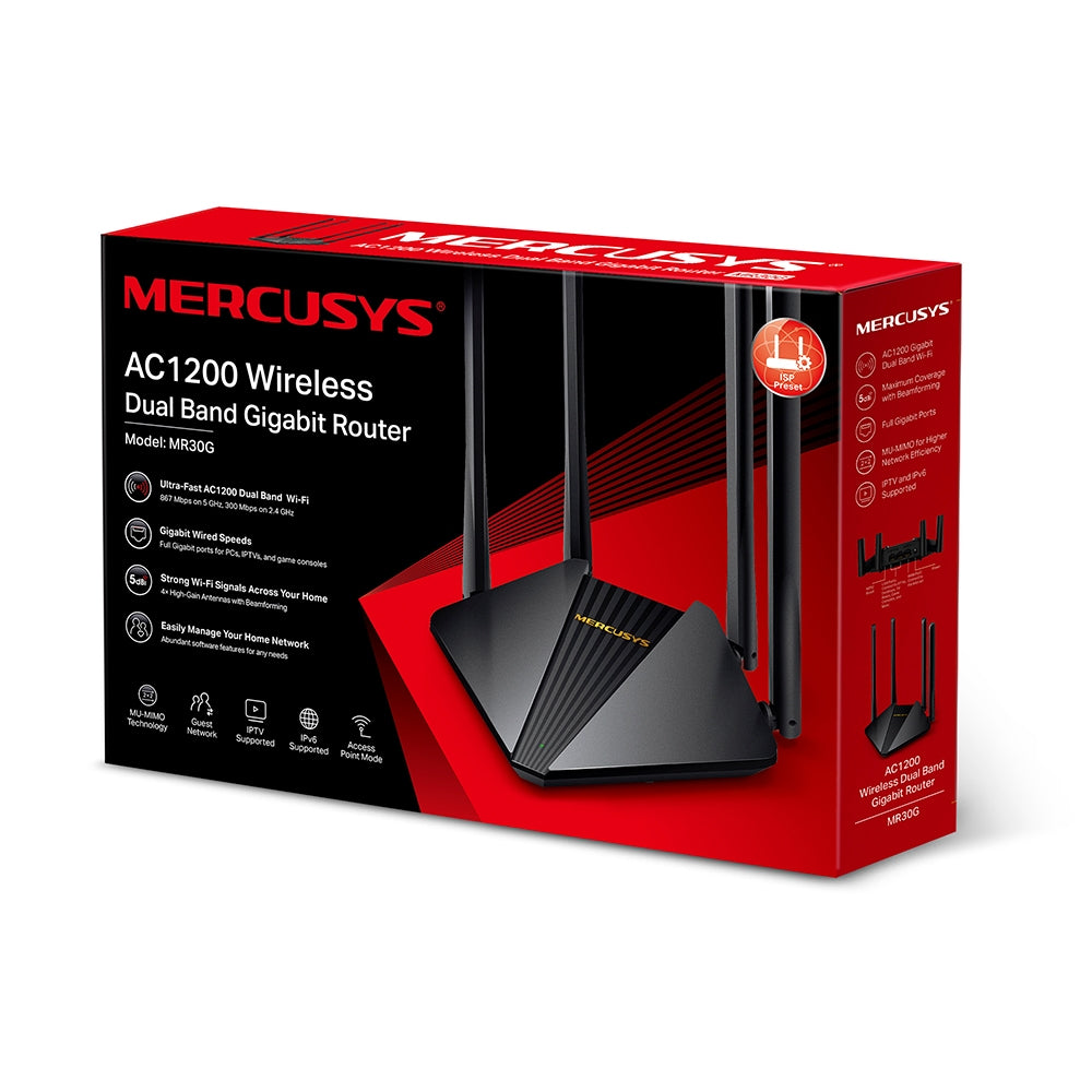 Mercusys MR30G AC1200 Dual Band Wireless Gigabit Router - High Speed WiFi for Home & Office Streaming, Gaming, and Video Calls