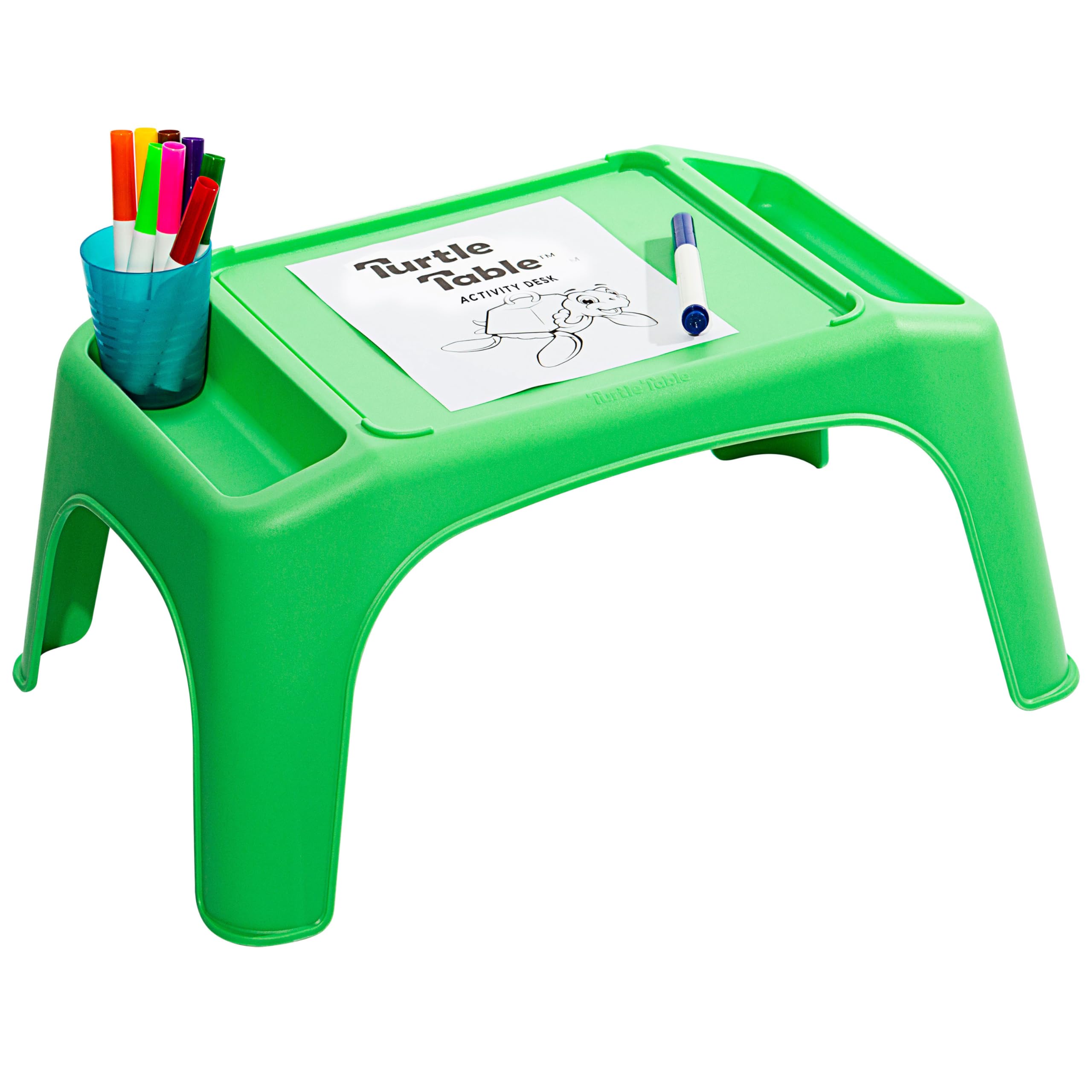 LAPGEAR Turtle Table - Kids Lap Desk with Storage for Snacks, Play & Learning - Portable Flexible Seating for Classroom, Homeschool & Sensory Activities - Green (Style 20101) - Perfect for Remote Learning & Indoor Playtime