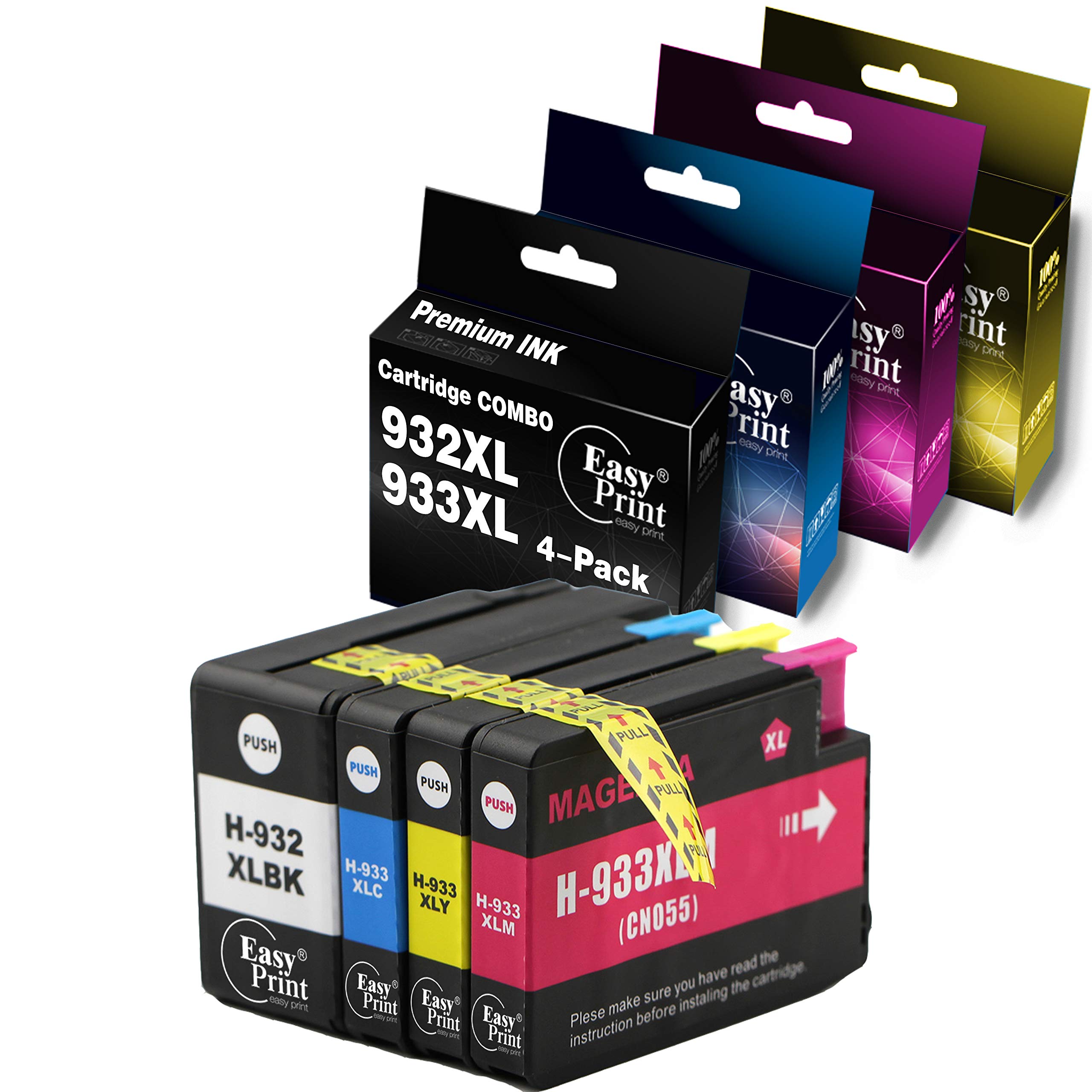 EASYPRINT (CMYK) Compatible 932/933 Ink Cartridges for HP OfficeJet 6100/6600/6700/7110/7610/7612/7510/7512 Printers - 1 Set Combo - High-Quality Replacement Ink for Home & Office Printing