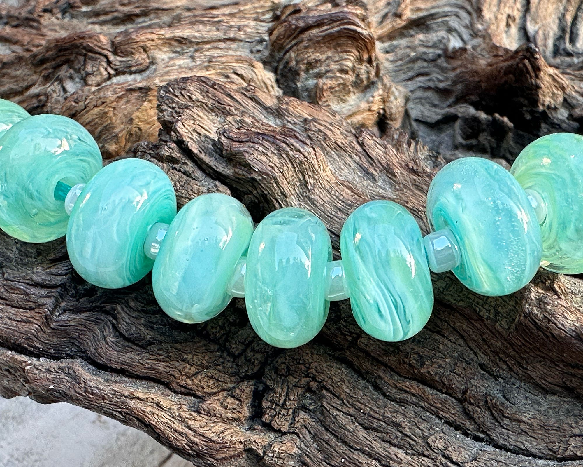 Handmade Green Swirl Glass Lampwork Beads Set - 50pcs DIY Jewelry Making Supplies for Necklaces, Bracelets & Craft Projects