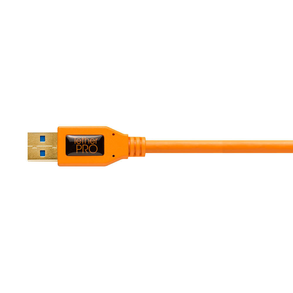 TetherPro 15ft USB 3.0 to Micro B Right Angle Cable - High Speed Data Transfer Cord with 90° Angled Connector (Bright Orange) for External Hard Drives, Cameras & Mobile Devices
