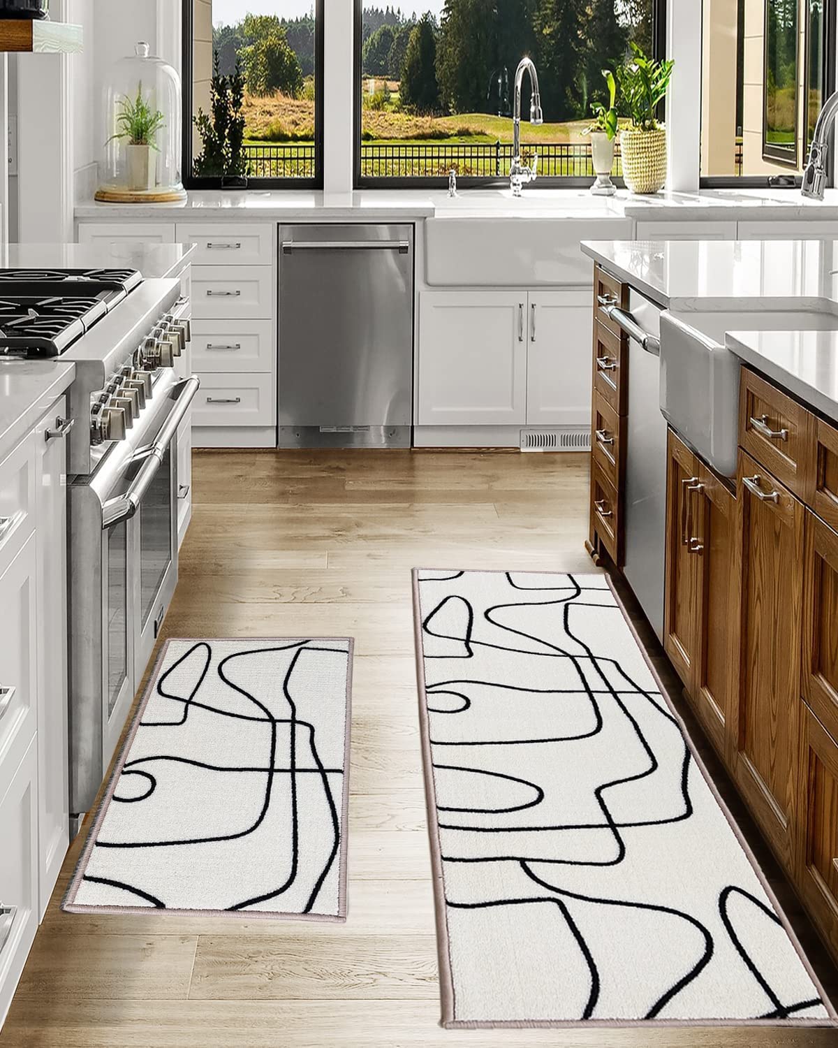 Non-Slip Kitchen Rugs Set - 2PC Washable Nylon Mats for Kitchen & Laundry (24