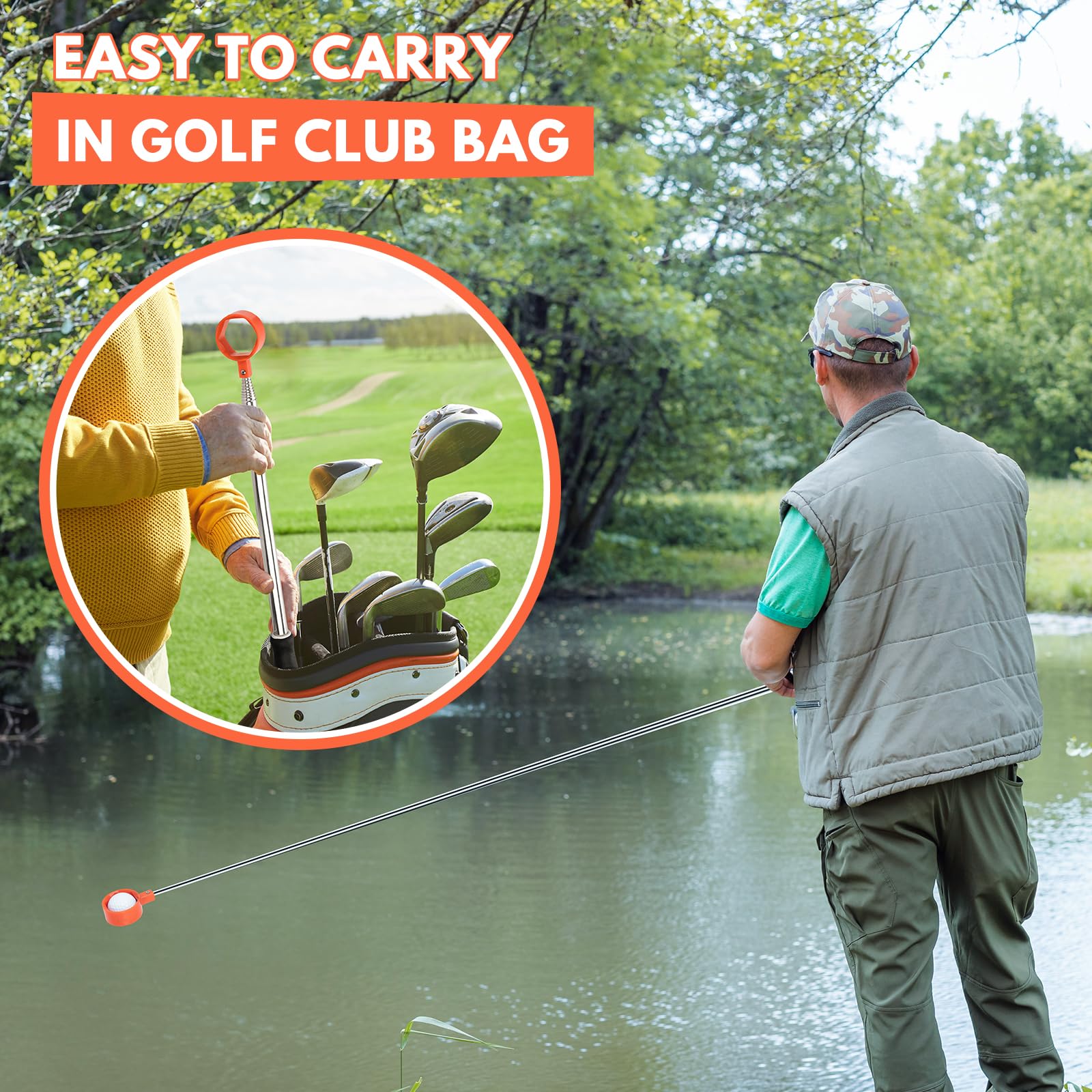 Montela Telescopic Golf Ball Retriever 9-12FT - Lightweight Aluminum Alloy Golf Ball Grabber for Water Hazards - Extendable Golf Accessory for Men - Perfect for Pond, Lake & Course Retrieval