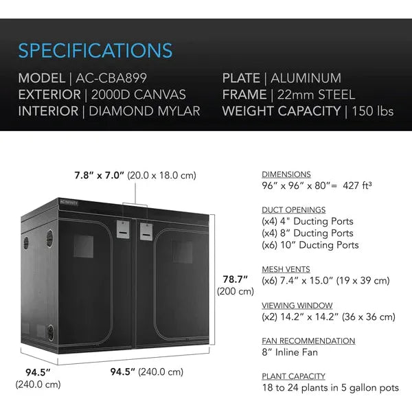 AC Infinity 8x8 Grow Tent with Ventilation Kit - Complete Indoor Gardening System for Hydroponics, Seed Starting & Plant Cultivation