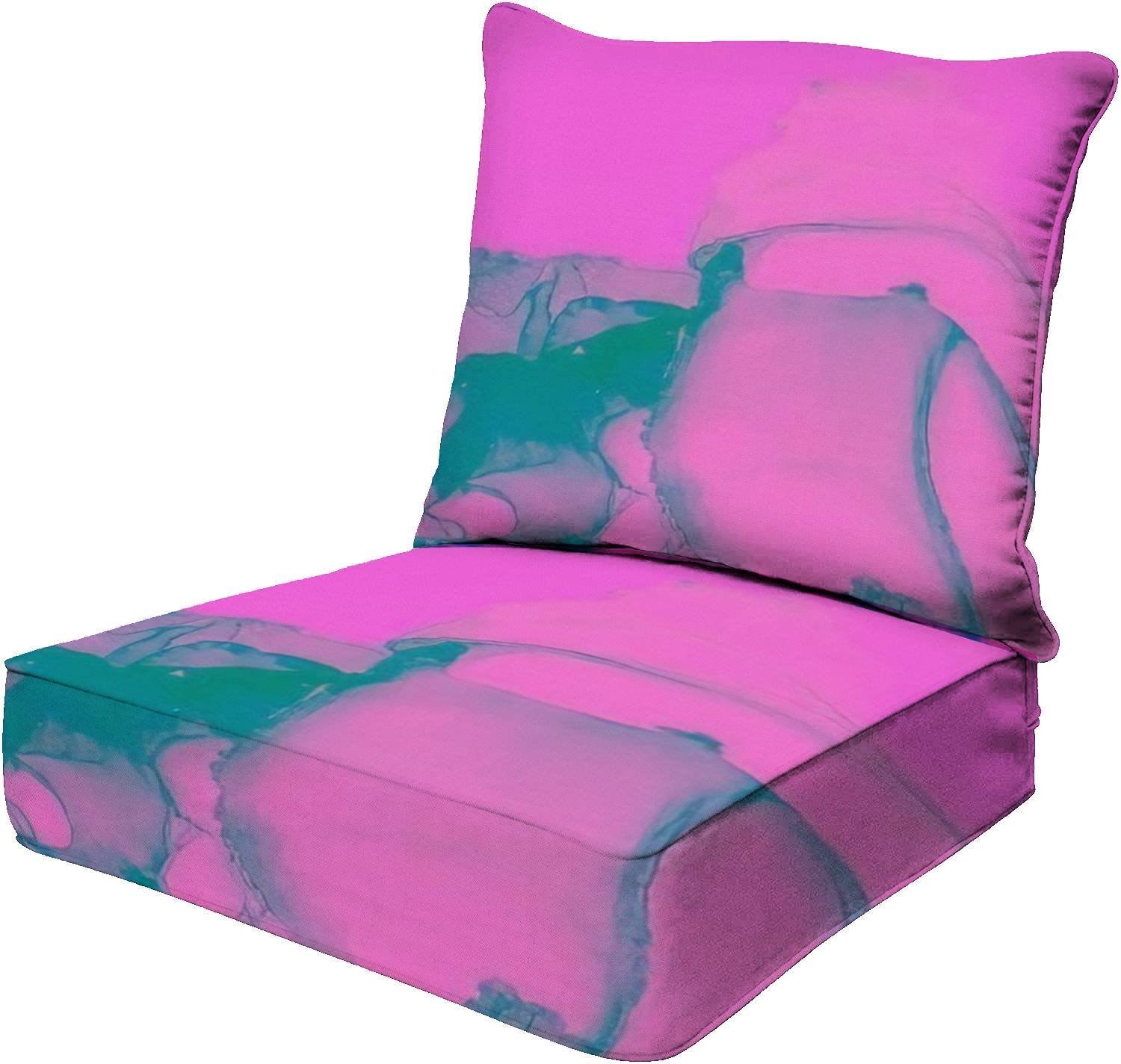 OPNERLKNC Deep Seat Cushions - Waterproof Outdoor & Indoor Patio Furniture Cushions with Marble Alcohol Ink Design in Purple & Multicolor - Perfect for Poolside Lounge Chairs, Sofas, and Replacement Seating - Great for Backyard, Deck, and Sunroom Relaxation
