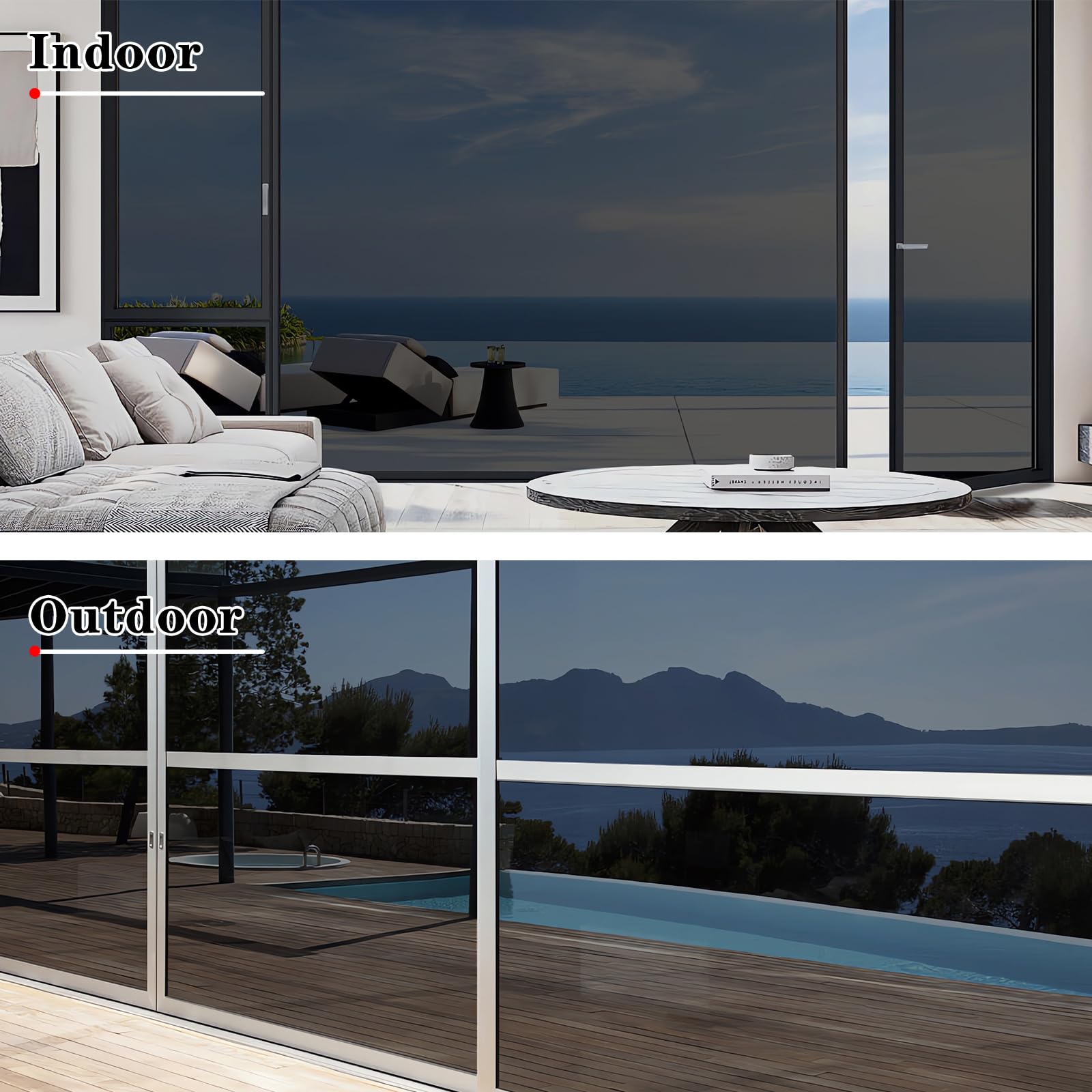 One Way Mirror Privacy Window Film - Static Cling Non-Adhesive UV Blocking Reflective Tint for Home & Office (Black Silver, 11.81