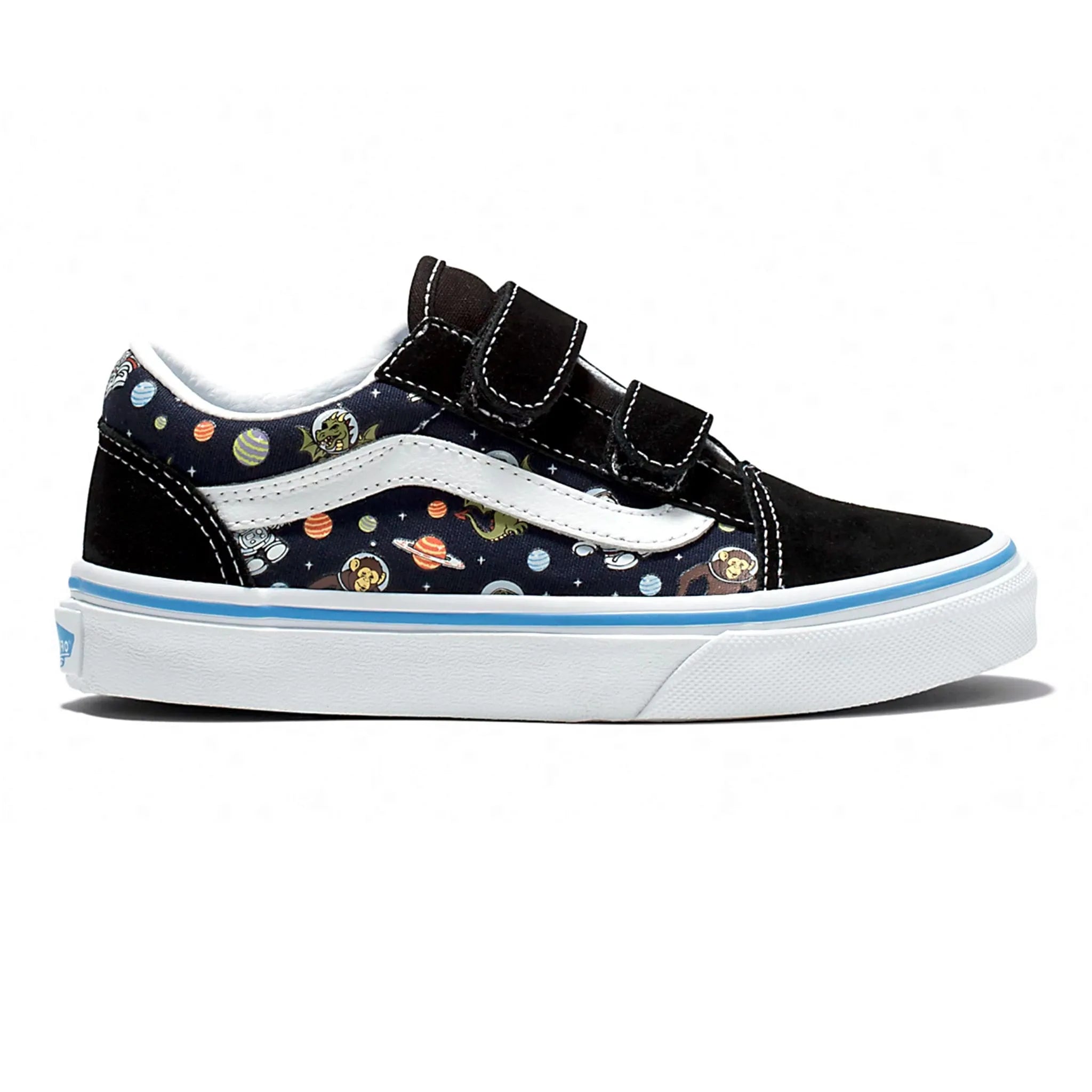 VANS Kids Old Skool V Glow in The Dark Sneakers - Cosmic Zoo Black/Blue - Light Up Shoes for Boys & Girls - Perfect for Nighttime Play & Outdoor Activities