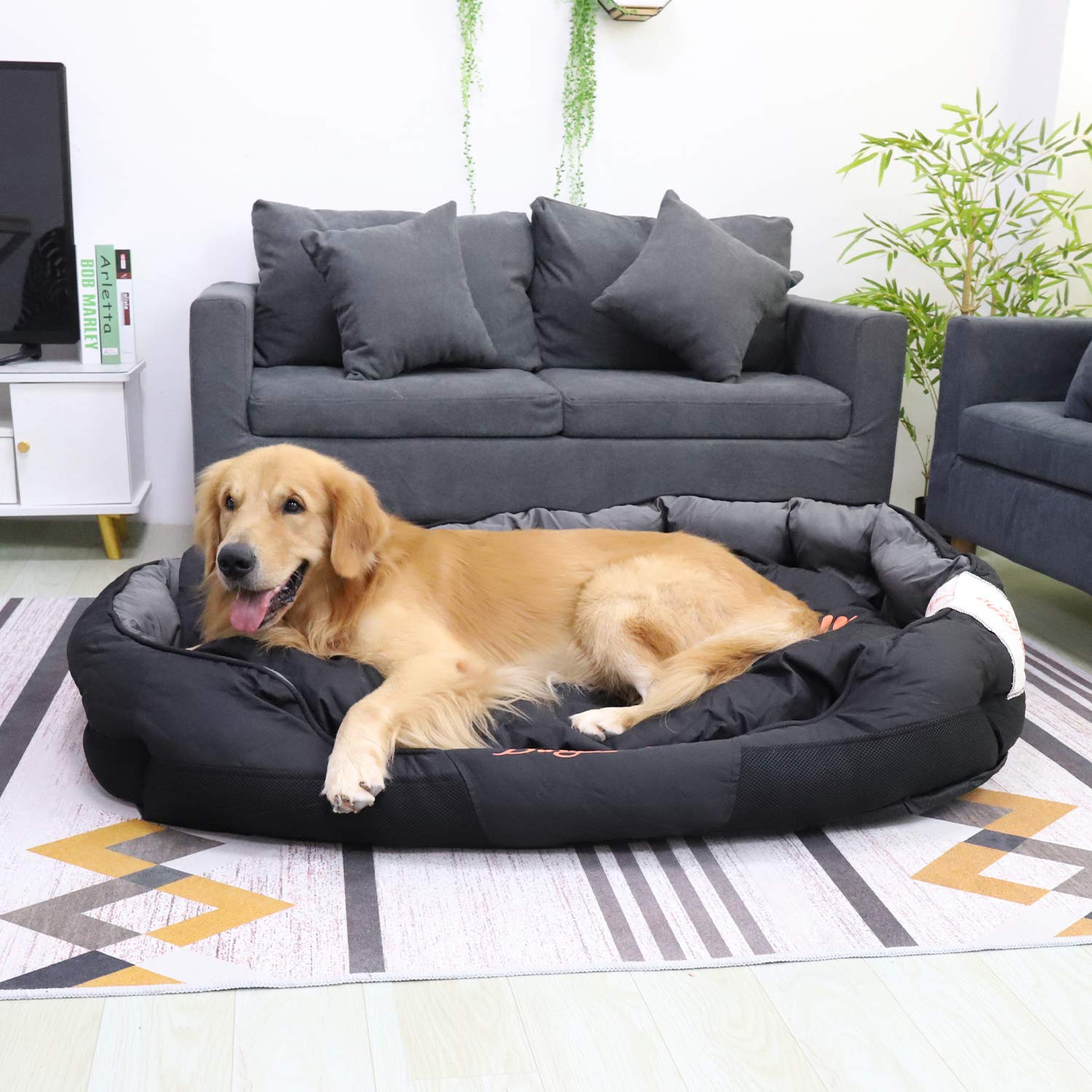 BingoPaw Extra Large Orthopedic Dog Bed - Waterproof & Durable Oxford Fabric Pet Cushion with Bolster - Comfortable Sleeping Pad for Large & Giant Breed Dogs - Perfect for Indoor, Outdoor & Kennel Use