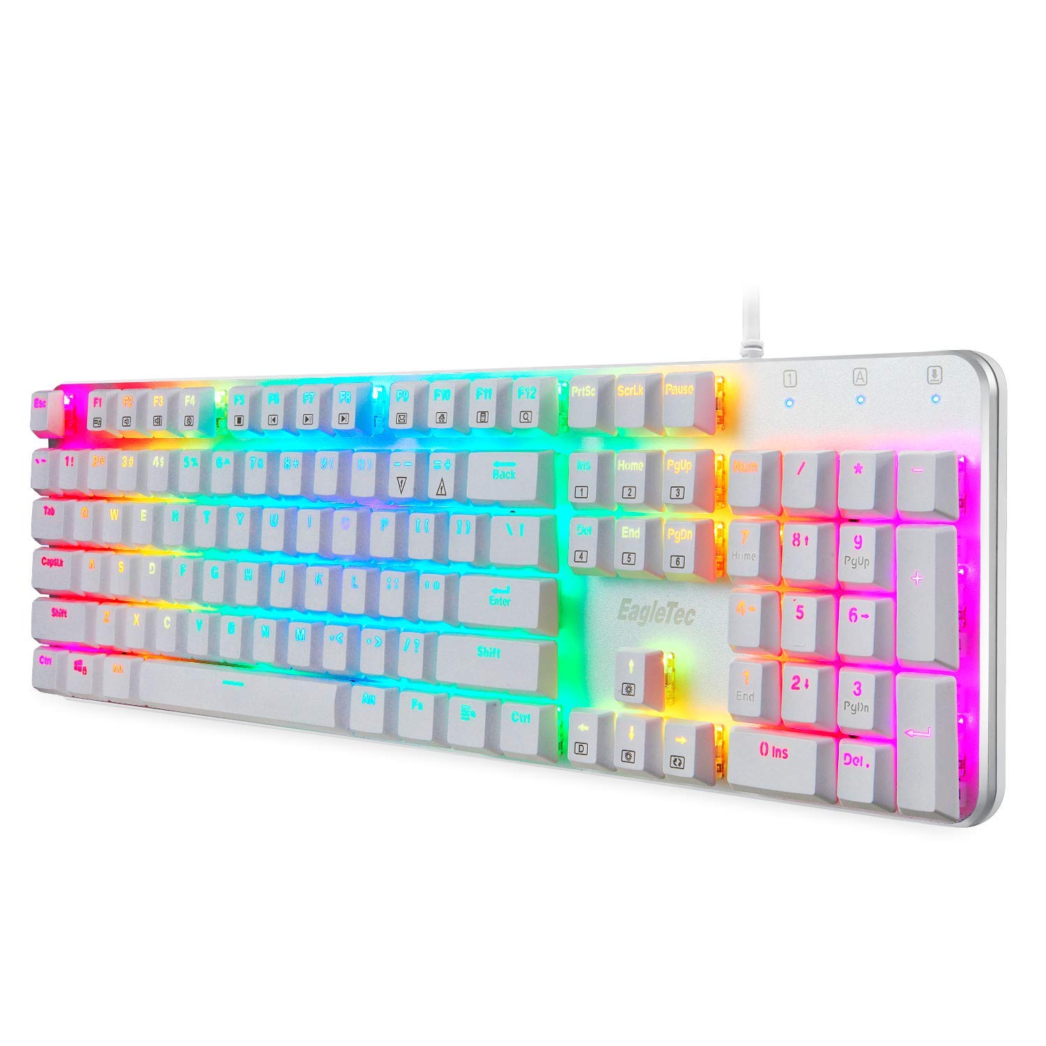 EagleTec KG051-BR RGB Mechanical Gaming Keyboard - White | Low Profile 104 Keys for PC Gamers