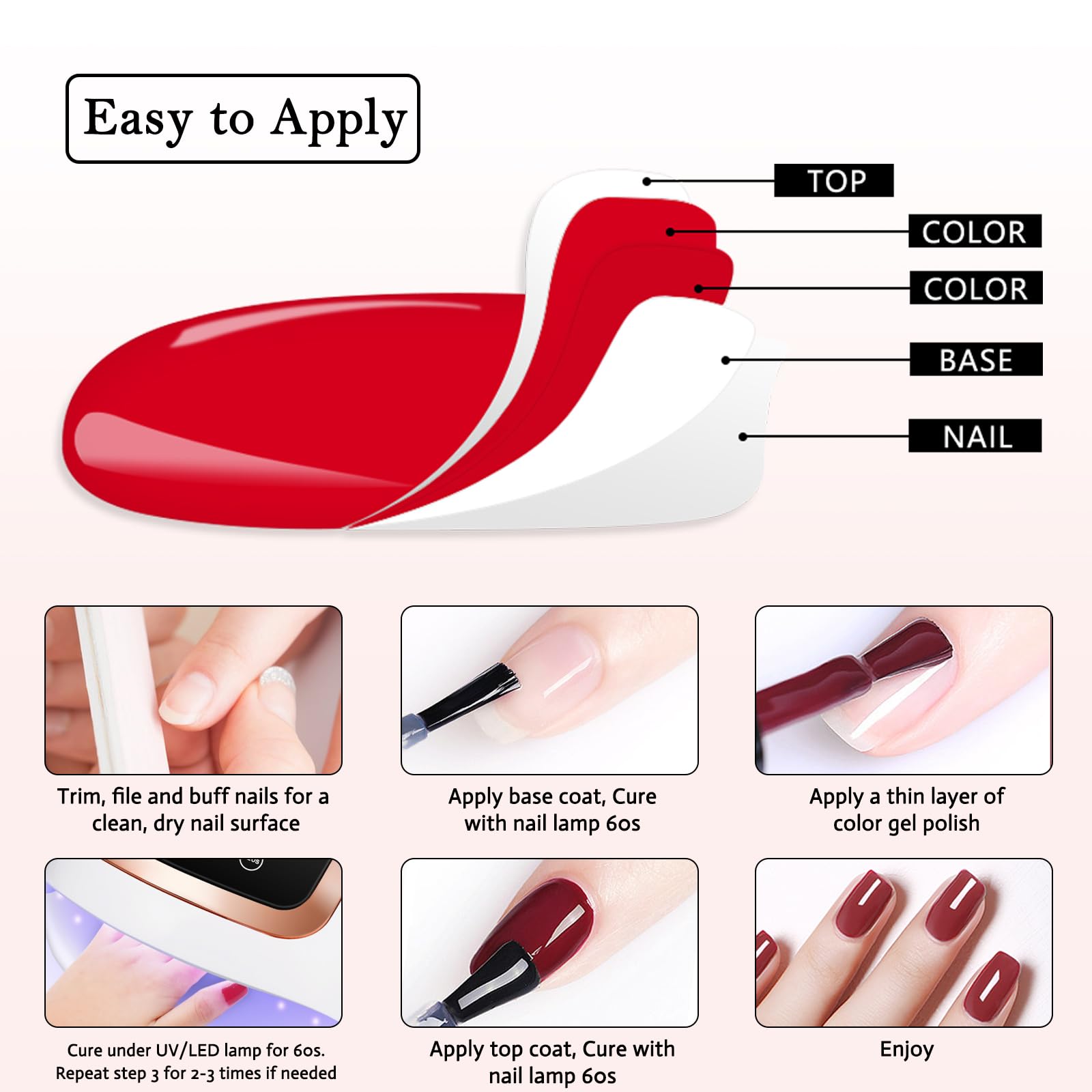 LKE No Wipe Gel Top and Base Coat Set - 2 Pcs Clear Shine Finish, Long Lasting Glossy Gel Base & Top Coat for Gel Nail Polish, Compatible with UV/LED Nail Lamp - Perfect for DIY Nail Art, Home Manicure & Professional Salon Use