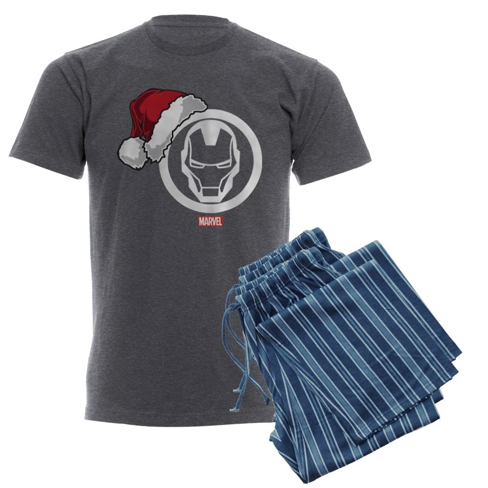 Iron Man Santa Men's Pajama Set - Soft Charcoal Gray Sleepwear for Marvel Fans, Christmas Gifts & Cozy Holiday Nights