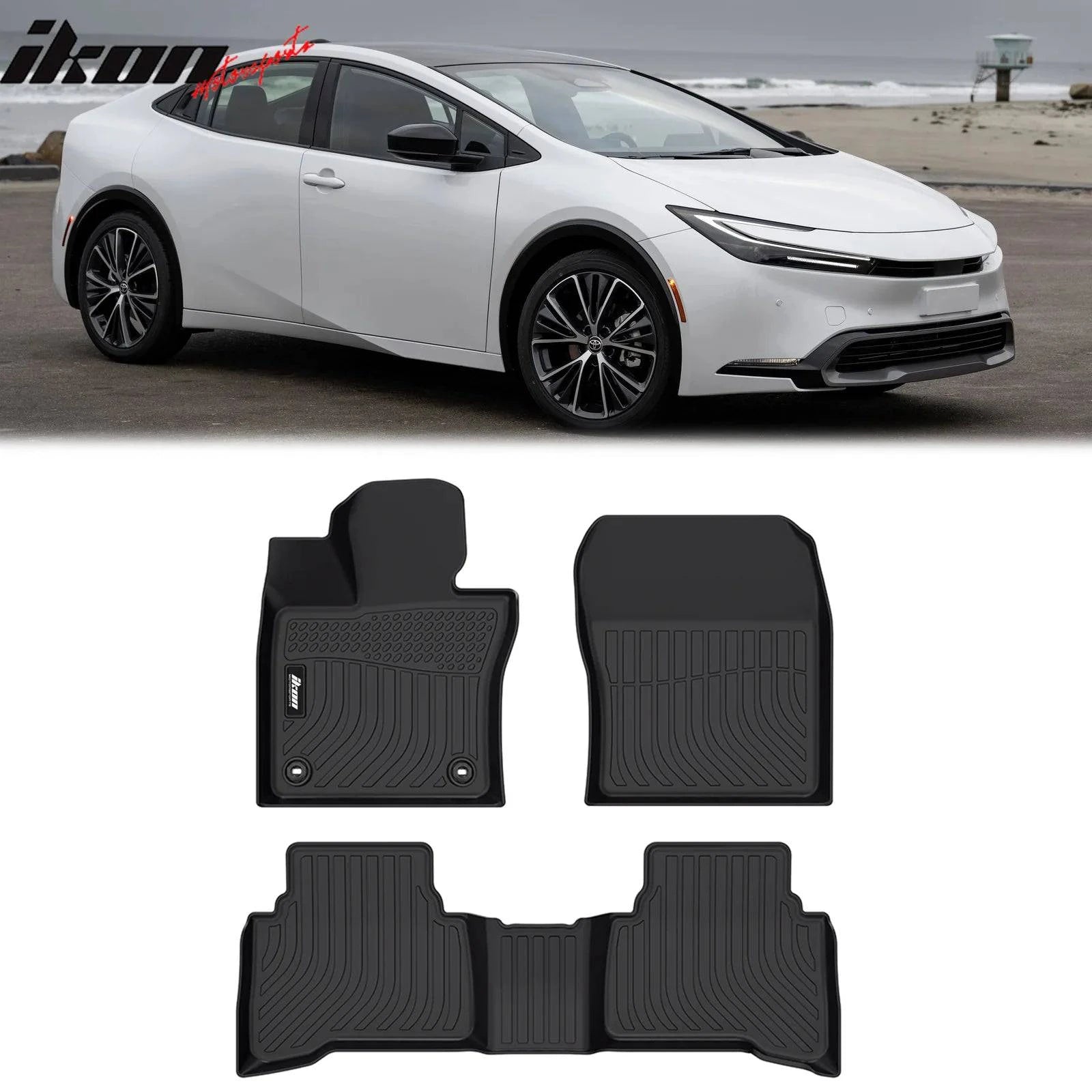 IKON 3D Molded All-Weather Floor Mats for 2023-2025 Toyota Prius - Custom Fit Front & Rear Seat Protection - TPE Thermo Plastic Elastomer Carpet Liners (3PC Set, Black) - Perfect for Daily Commutes, Road Trips & Extreme Weather Protection