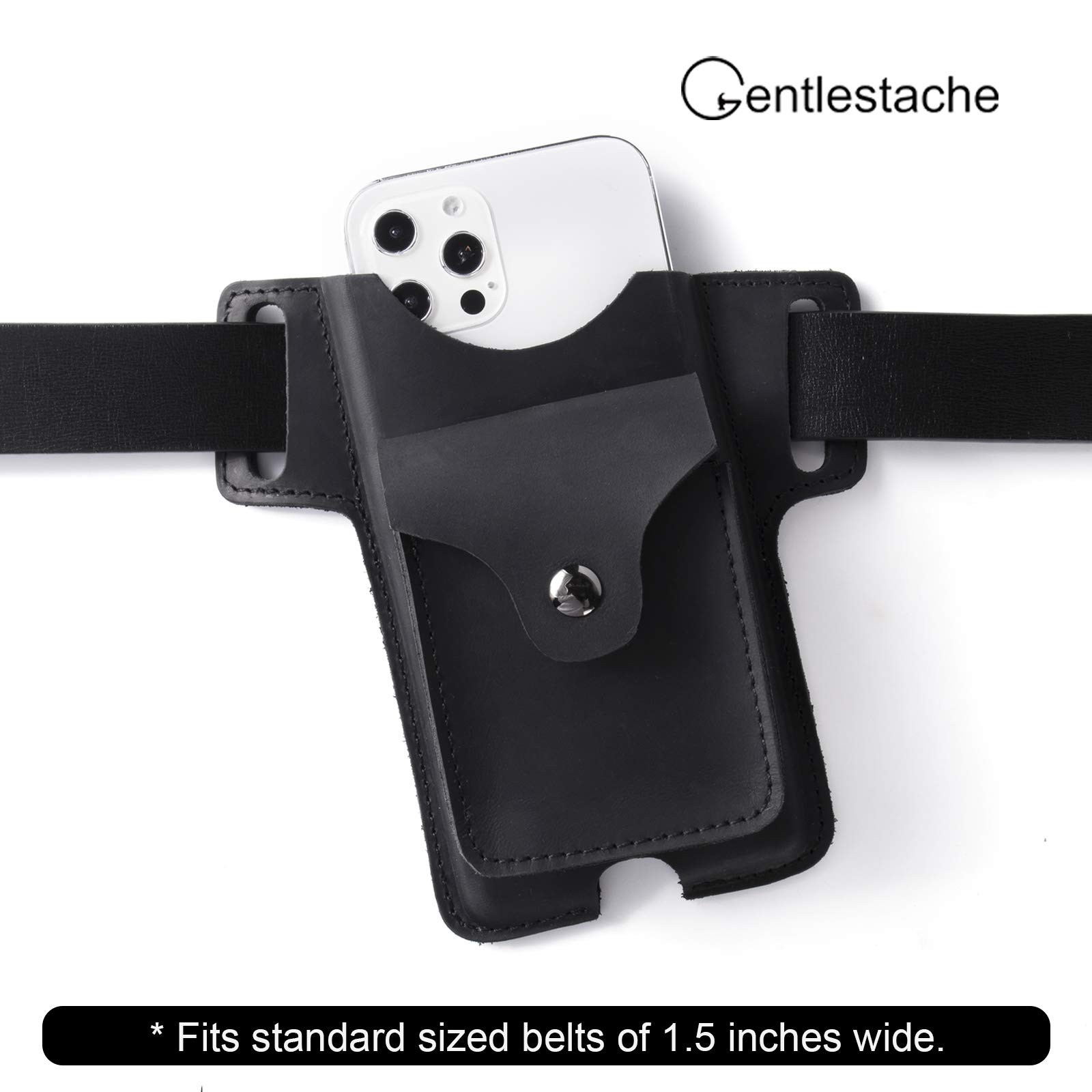 Gentlestache Leather Cell Phone Holster for Belt - Premium Leather Phone Case with Small Pocket - Perfect for Work, Travel & Outdoor Activities