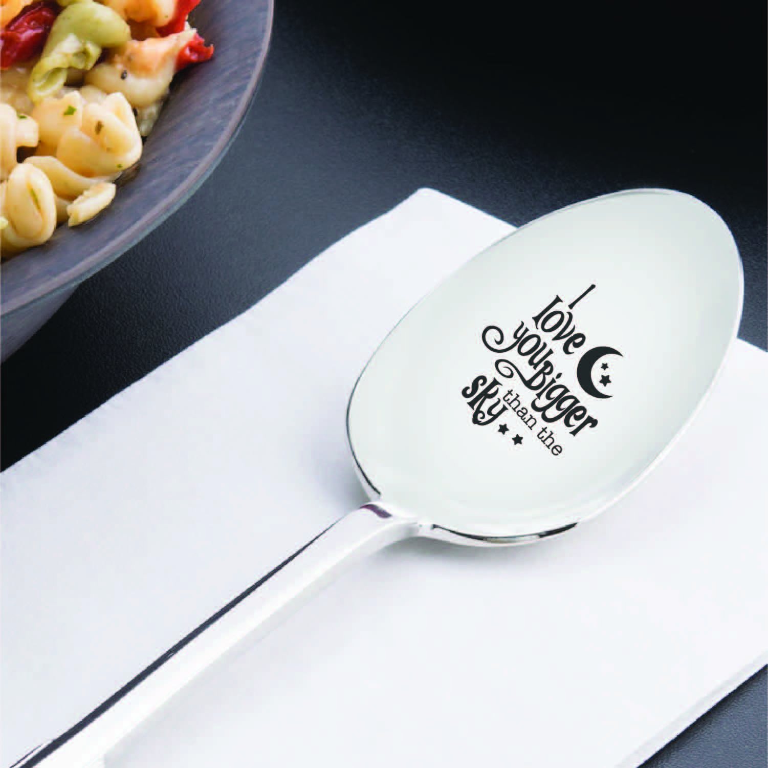 Personalized Engraved Spoon - 'I Love You Bigger Than The Sky' Father's Day Gift, Engagement Present, Friendship Keepsake - 7 Inch Teaspoon - Perfect for Dads, Couples & Special Occasions - Ideal for Coffee, Tea & Dessert Moments