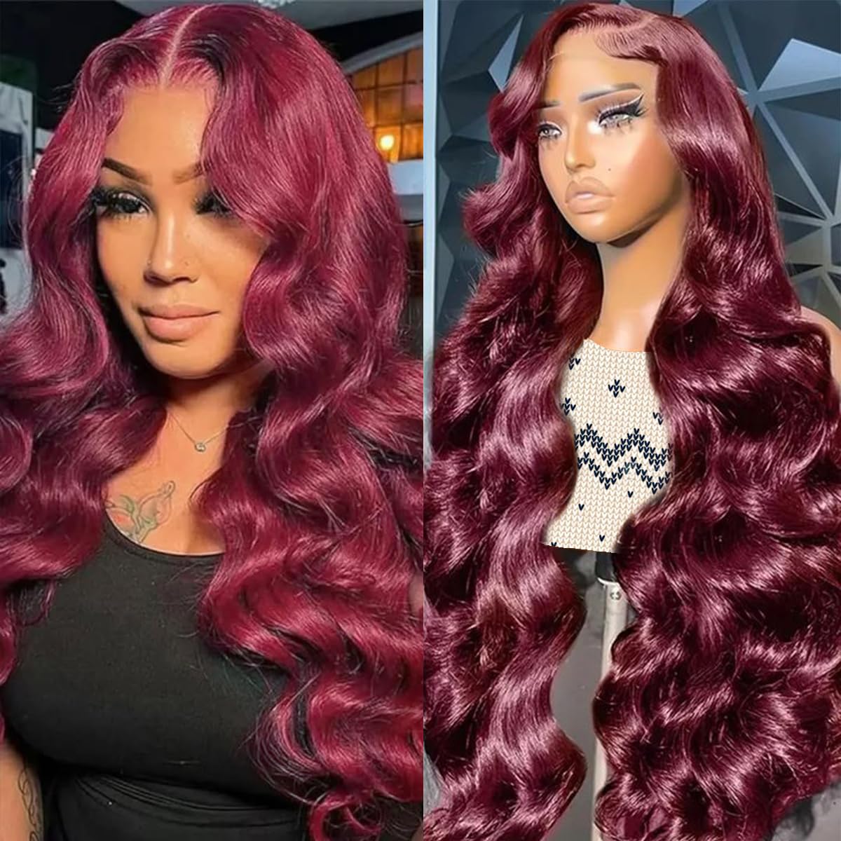 **28 Inch Burgundy Lace Front Wigs Human Hair - 13x4 Body Wave Brazilian Wig 180% Density, Glueless Pre-Plucked Frontal Wig for Women (Wine Red) - Perfect for Parties, Cosplay & Daily Styling**