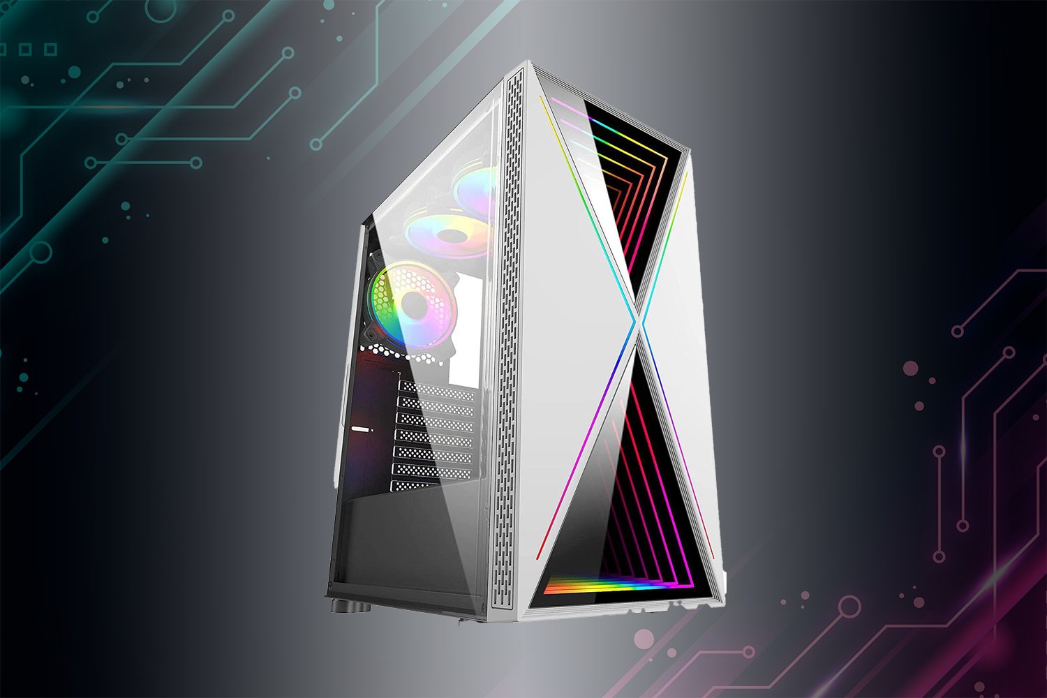 BGears Blackwidow WH ATX Mid Tower Gaming PC Case - High Airflow, Tempered Glass, RGB Lighting for Ultimate Gaming Setup