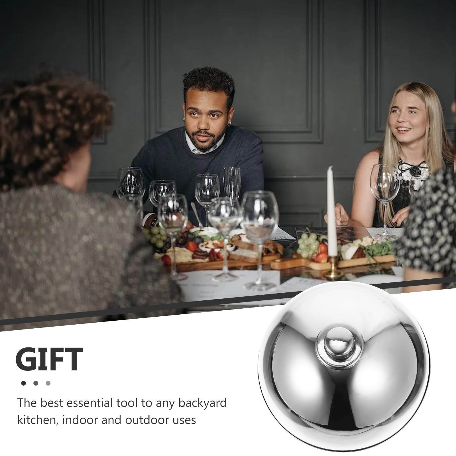 UPKOCH 12.5 Inch Stainless Steel Food Cover - Silver Bead Dish Dome Lid for Restaurants & Home Use | Keep Food Fresh & Dust-Free for Buffets, Parties & Outdoor Dining