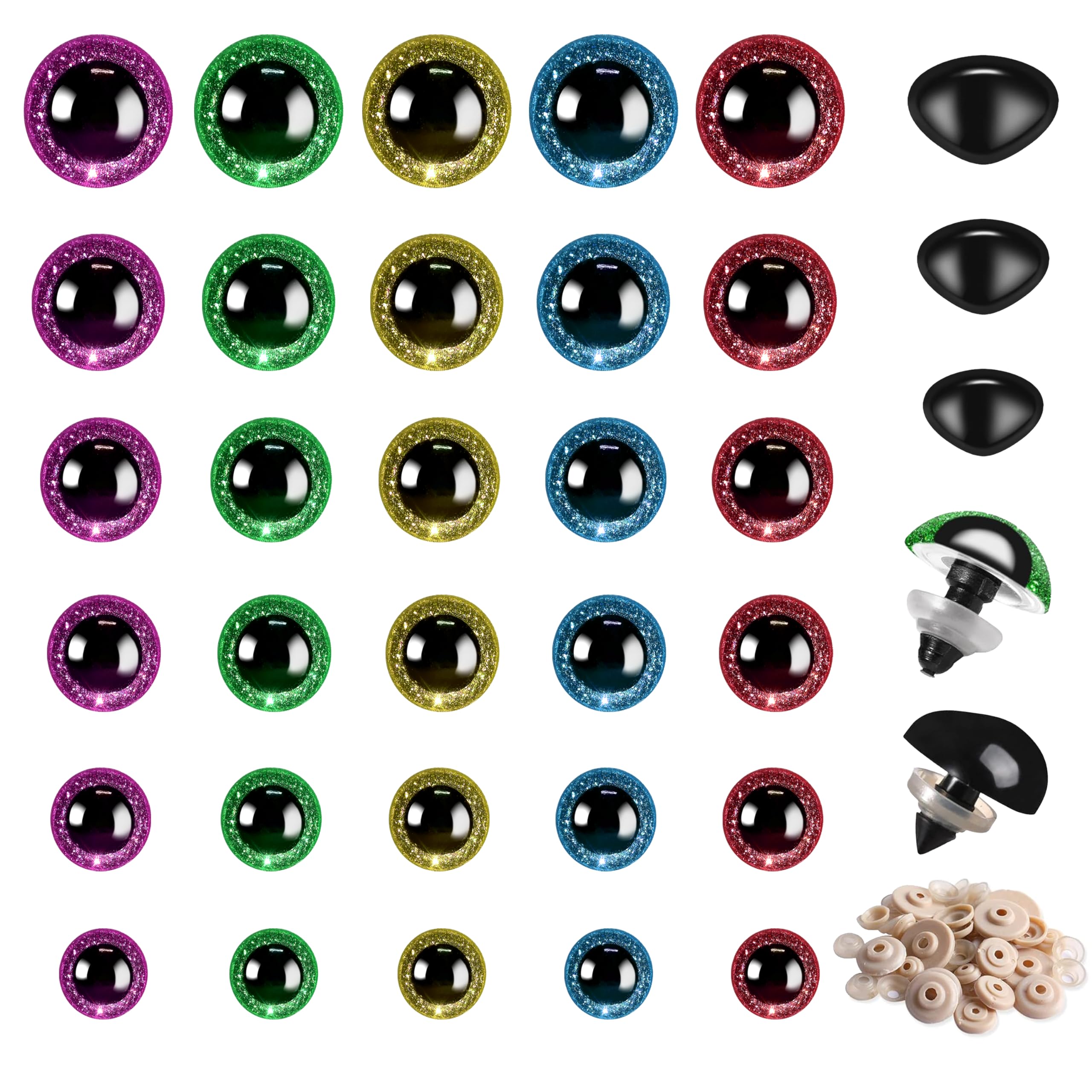 Reekei 360 Pcs Safety Eyes and Noses for Crocheting, 12-30mm Plastic Safety Eyes for Stuffed Animals, DIY Plush Toy Making Supplies, No Needle Required - Perfect for Amigurumi, Puppets, Bears, and Dolls