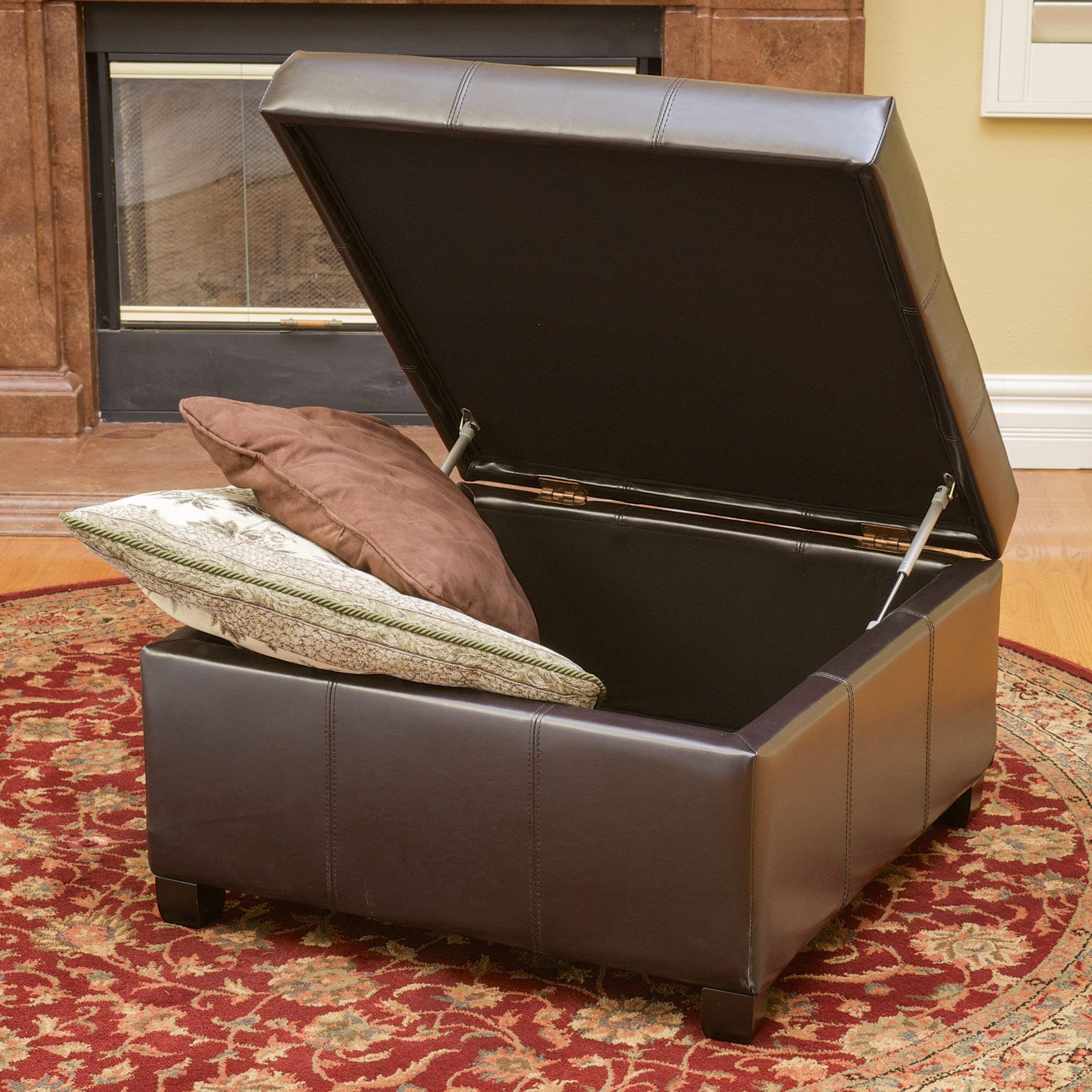 Christopher Knight Home Richmond Bonded Leather Storage Ottoman, Espresso - Stylish Footrest & Hidden Storage for Living Room, Bedroom & Office