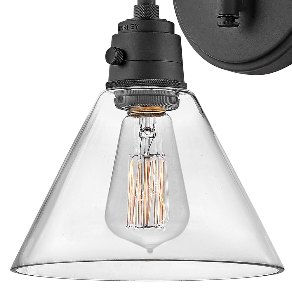 Hinkley Arti 3691BK-CL Adjustable Wall Sconce Light Fixture - Black with Clear Glass Shade, Single Pivot Point, On/Off Switch - Perfect for Bedroom, Hallway, or Entryway Lighting