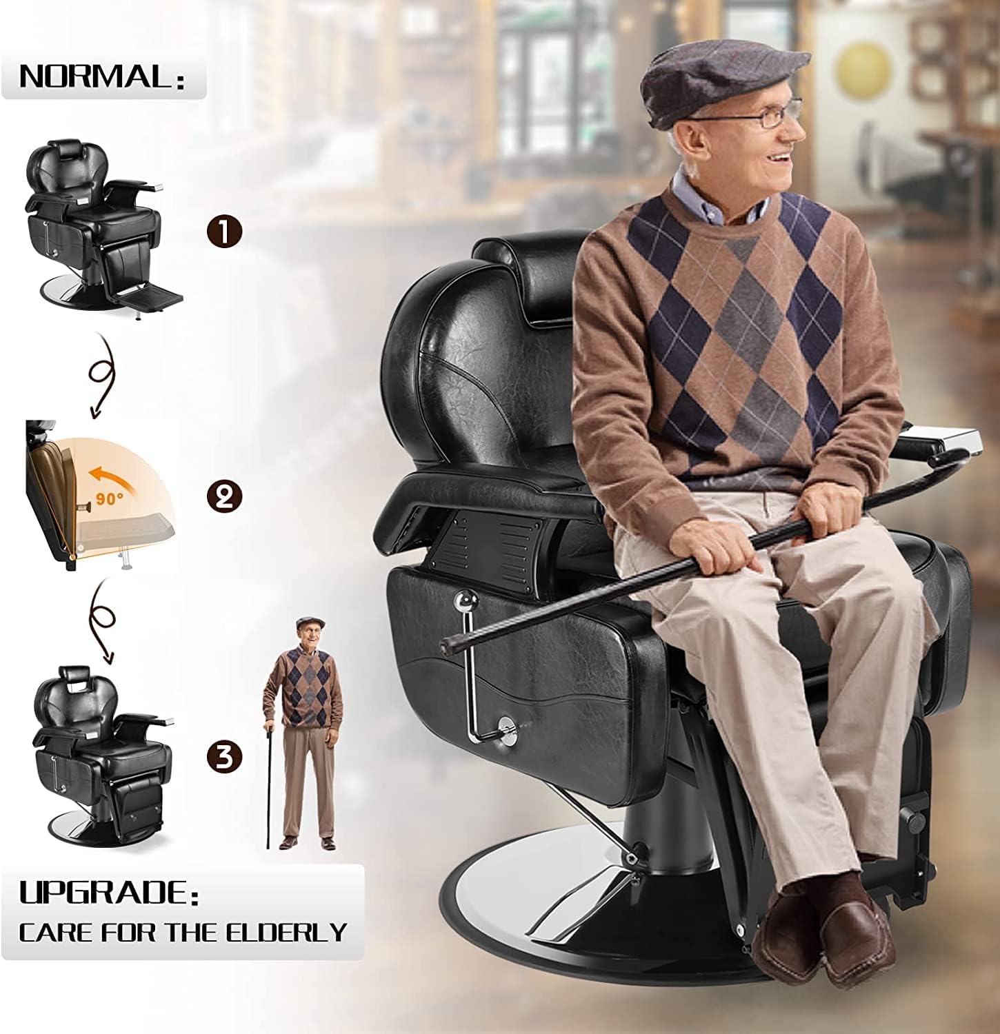 Professional Hydraulic Recline Barber Chair - Black All-Purpose Salon Styling Chair for Hairdressing, Beauty Shops & Barber Shops | Perfect for Haircuts, Styling & Shaving Services