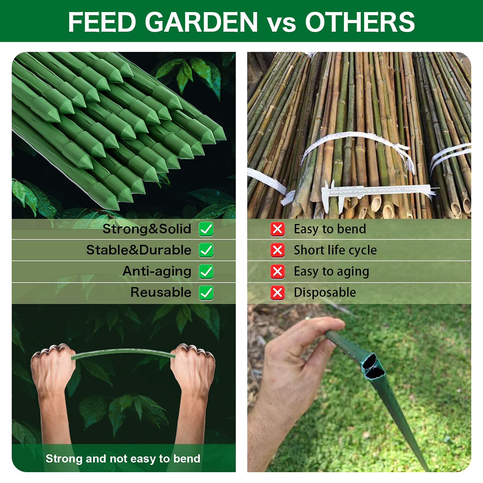FEED GARDEN 30 Inch (2.5ft) Garden Stakes - 25 Pack Metal Plant Supports with Plastic Coating for Tomatoes, Beans & Trees | Heavy Duty Plant Stakes for Outdoor Gardening & Vegetable Support