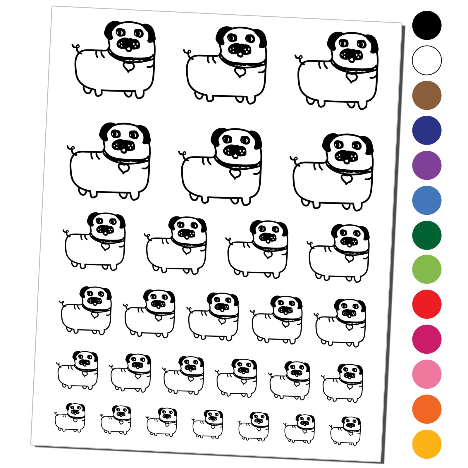 Pug Heart Collar - Cute Dog Temporary Tattoos Waterproof Fake Body Art Set (Black, 1 Sheet) - Perfect for Pet Lovers, Parties & Festivals