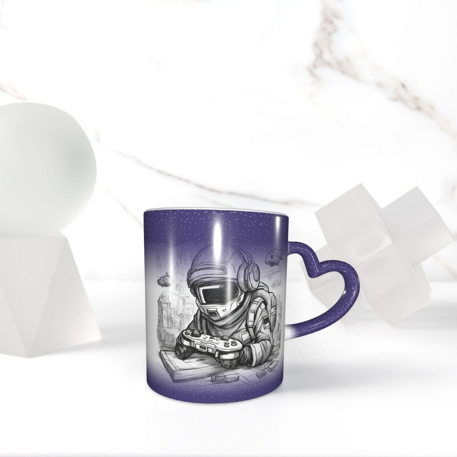 Magic Color Changing Coffee Mug - Heat Sensitive Ceramic Cup with Monochrome Sketch Design - Perfect Gift for Gamers & Coffee Lovers - Great for Office, Home & Gaming Setup