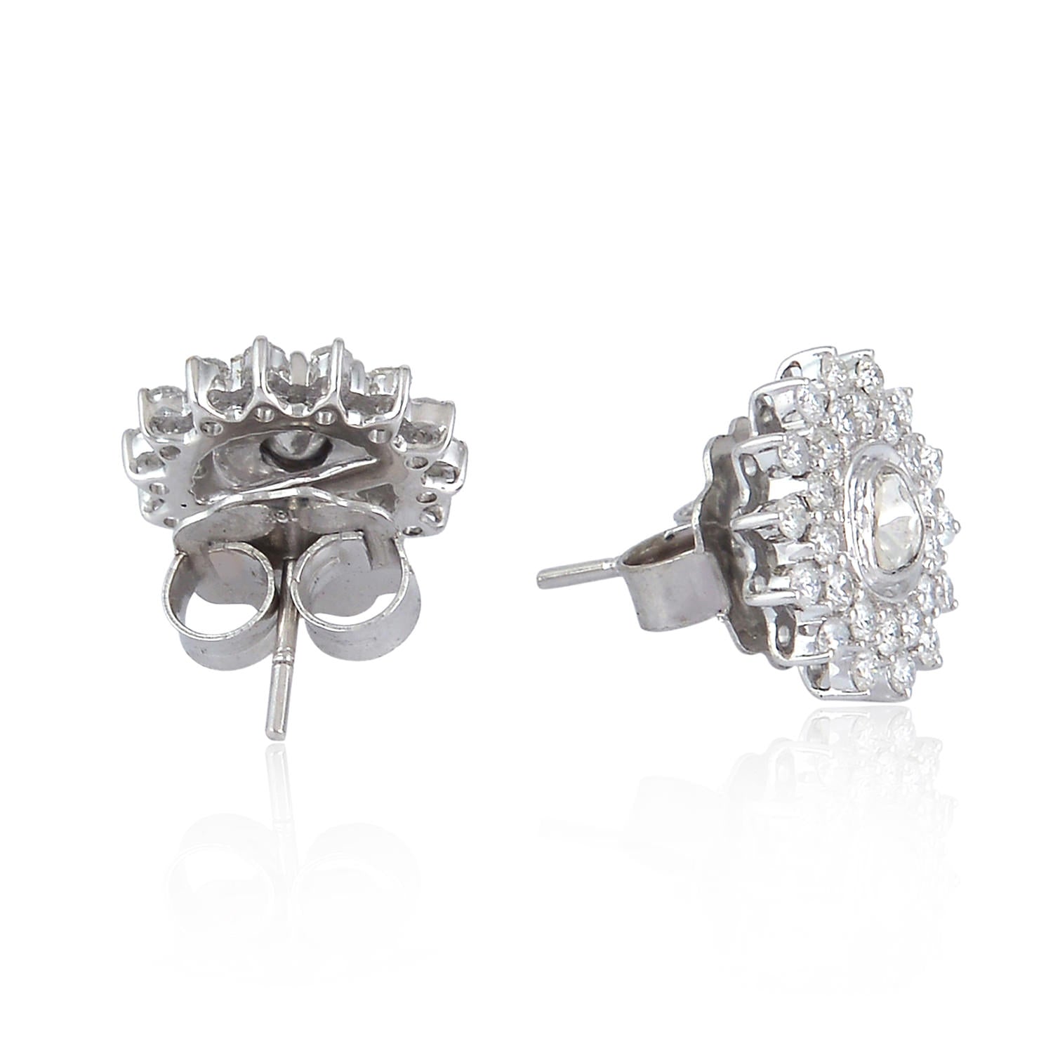 18K White Gold Solitaire Sunflower Stud Earrings with Diamond - Elegant Floral Jewelry for Women, Perfect for Weddings, Anniversaries & Everyday Wear