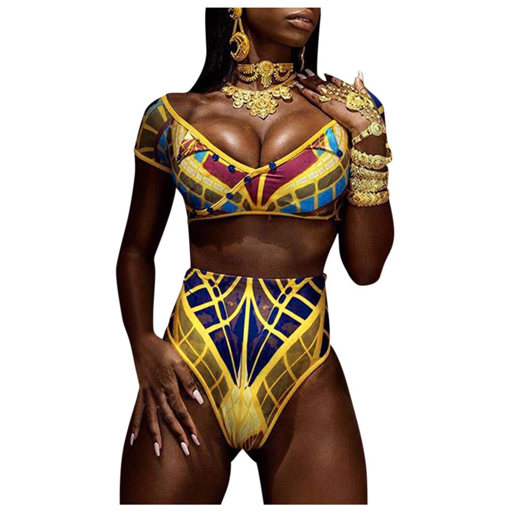 African Print Push-Up Bikini Swimsuit Set - Padded Beachwear Tankini for Women, Perfect for Summer Vacations, Pool Parties, and Tropical Getaways