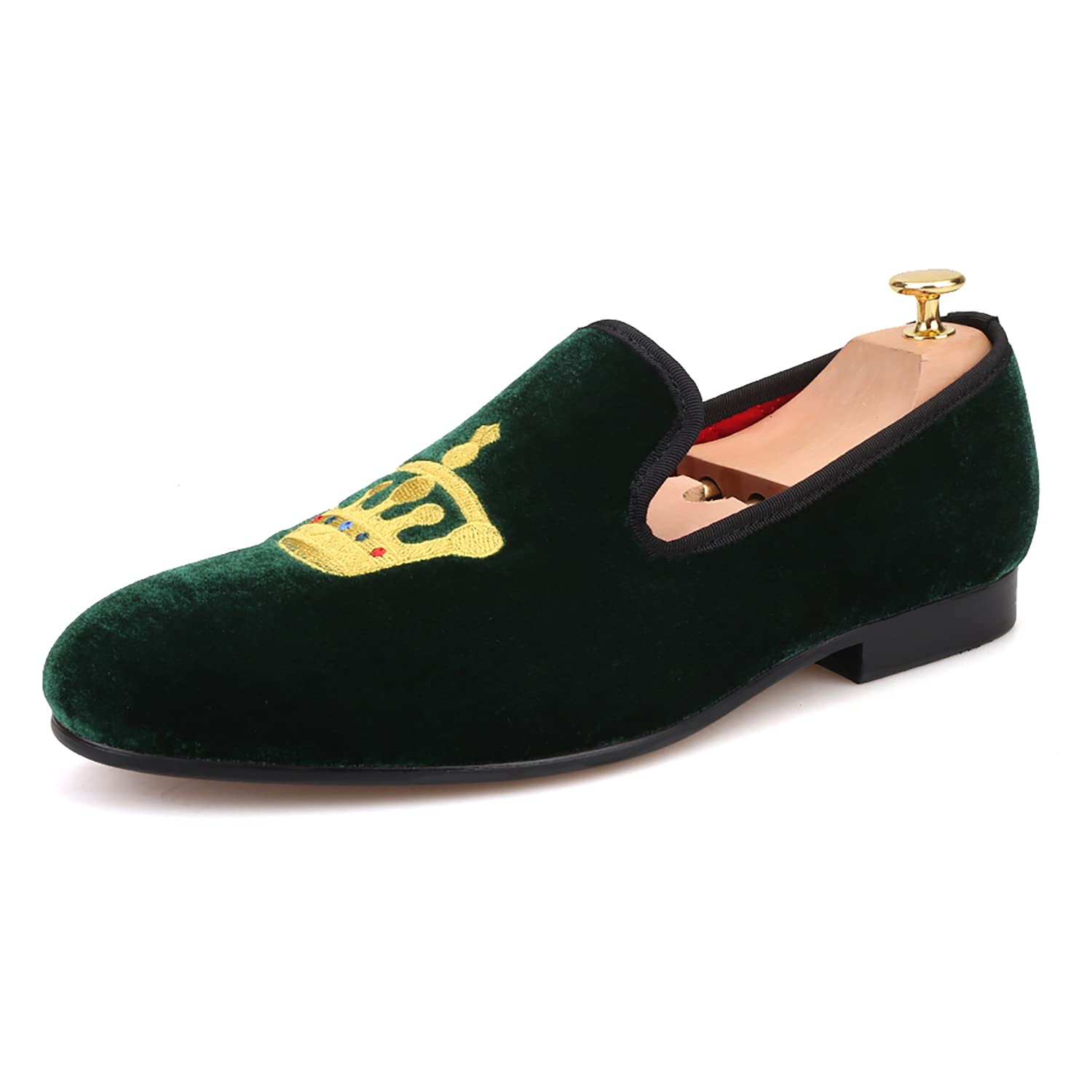 HI&HANN Men's Embroidered Velvet Loafers - Slip-On Smoking Slippers with Round Toe | Comfortable Casual & Formal Shoes for Home, Office & Special Occasions