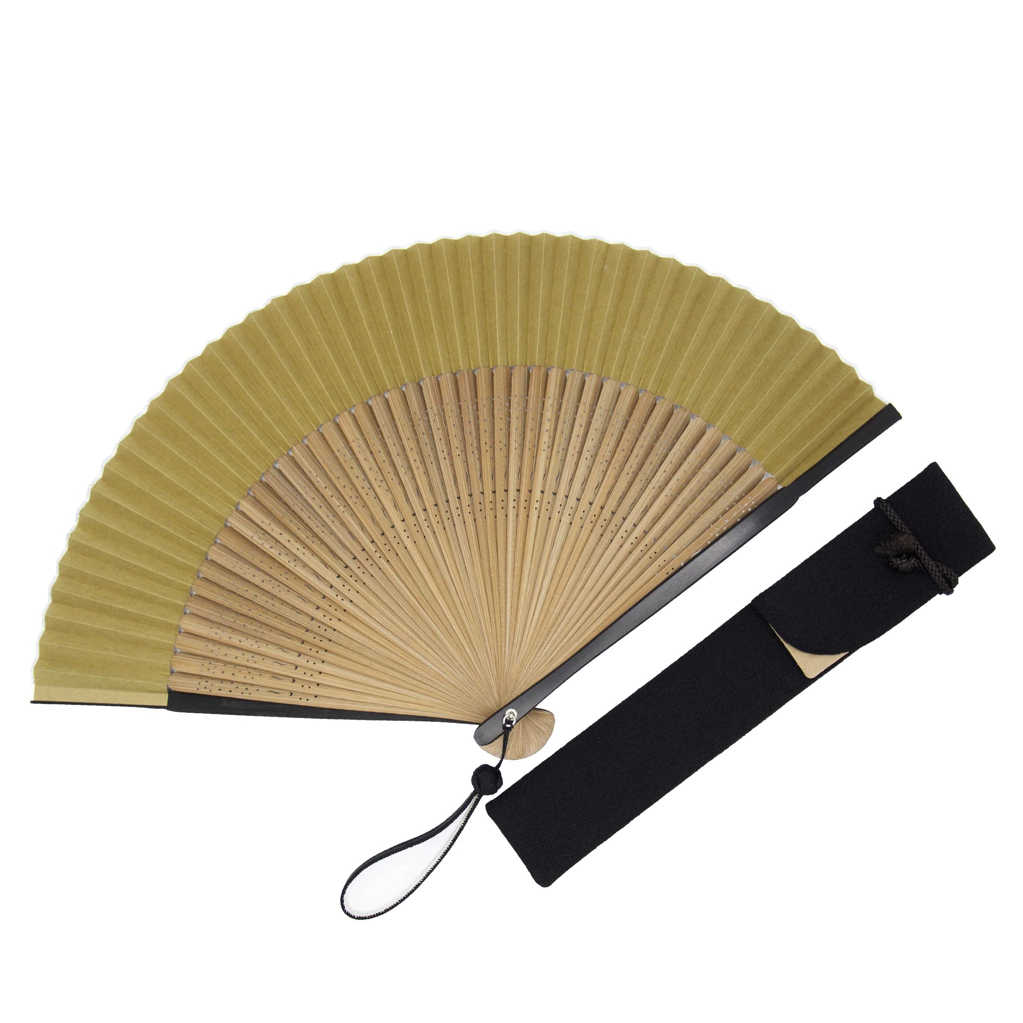 Authentic Japanese Kyo Sensu Folding Fan for Men - Traditional Dark Greenish Brown (Rokocha) Handmade in Kyoto | Perfect for Summer Cooling, Cultural Events & Home Decor