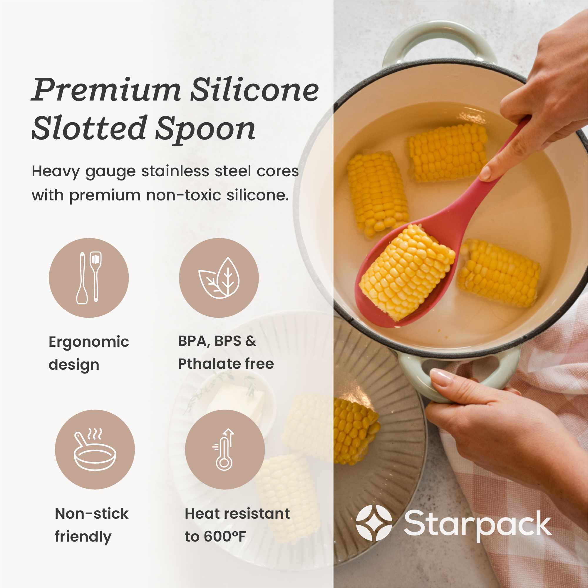 Let it Drain XL - Large Silicone Draining Spoon for Cooking & Baking | Perfect for Pasta, Vegetables & Fruits | Non-Slip Grip & Heat Resistant Kitchen Utensil
