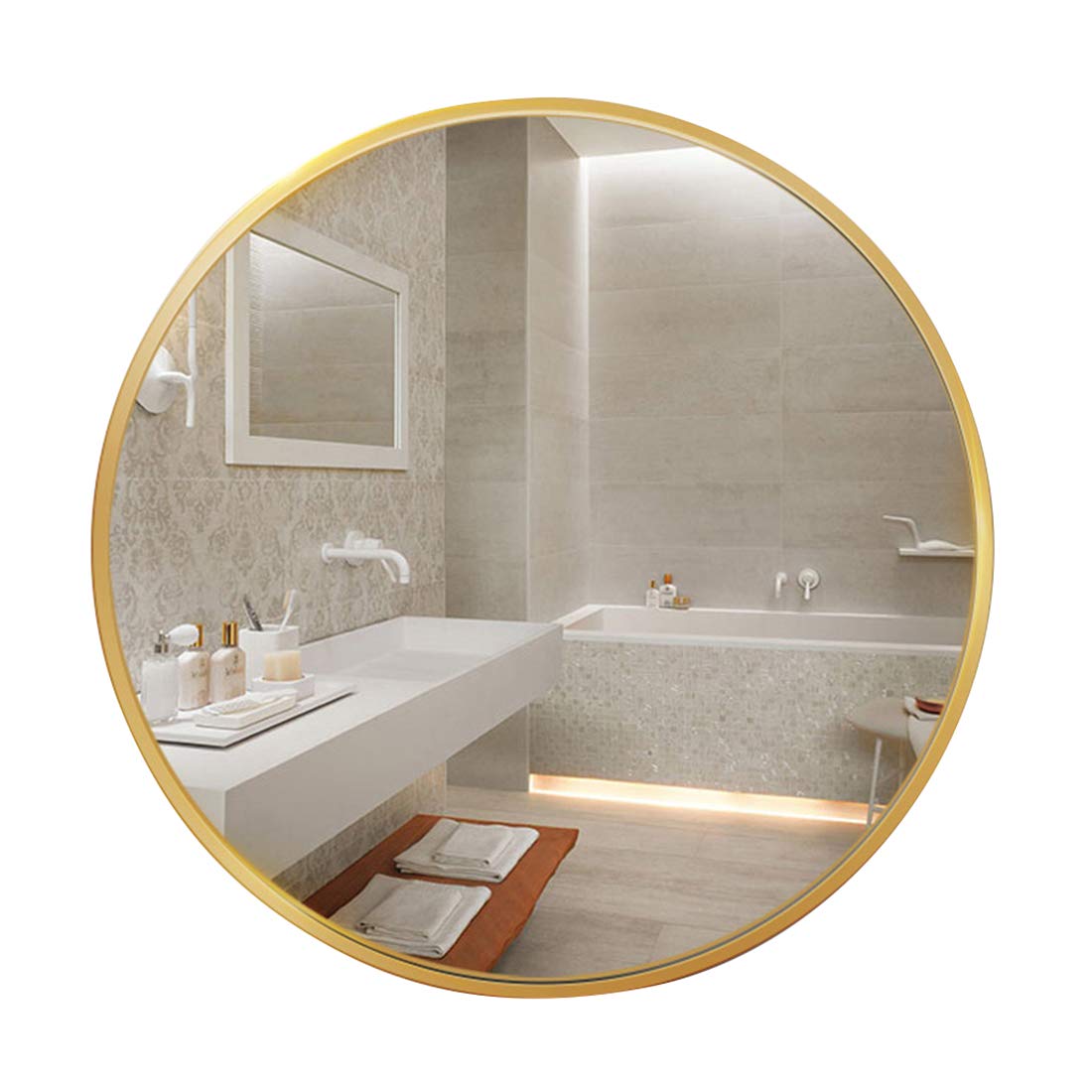 Round Wall-Mounted Bathroom Mirror - Aluminum Alloy Framed Large Vanity Mirror with Magnifying Feature for Shaving & Makeup - Perfect for Bathroom, Bedroom, Living Room and Hallway Decor