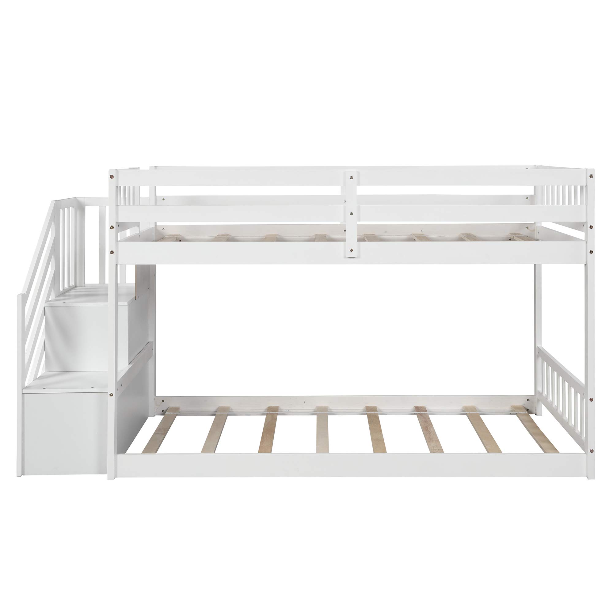 Harper & Bright Designs Twin Over Twin Low Bunk Bed with Stairs & Storage - Solid Wood Kids Bunk Bed for Girls and Boys (White) | Perfect for Small Bedrooms, Shared Kids Rooms & Space-Saving Sleep Solutions