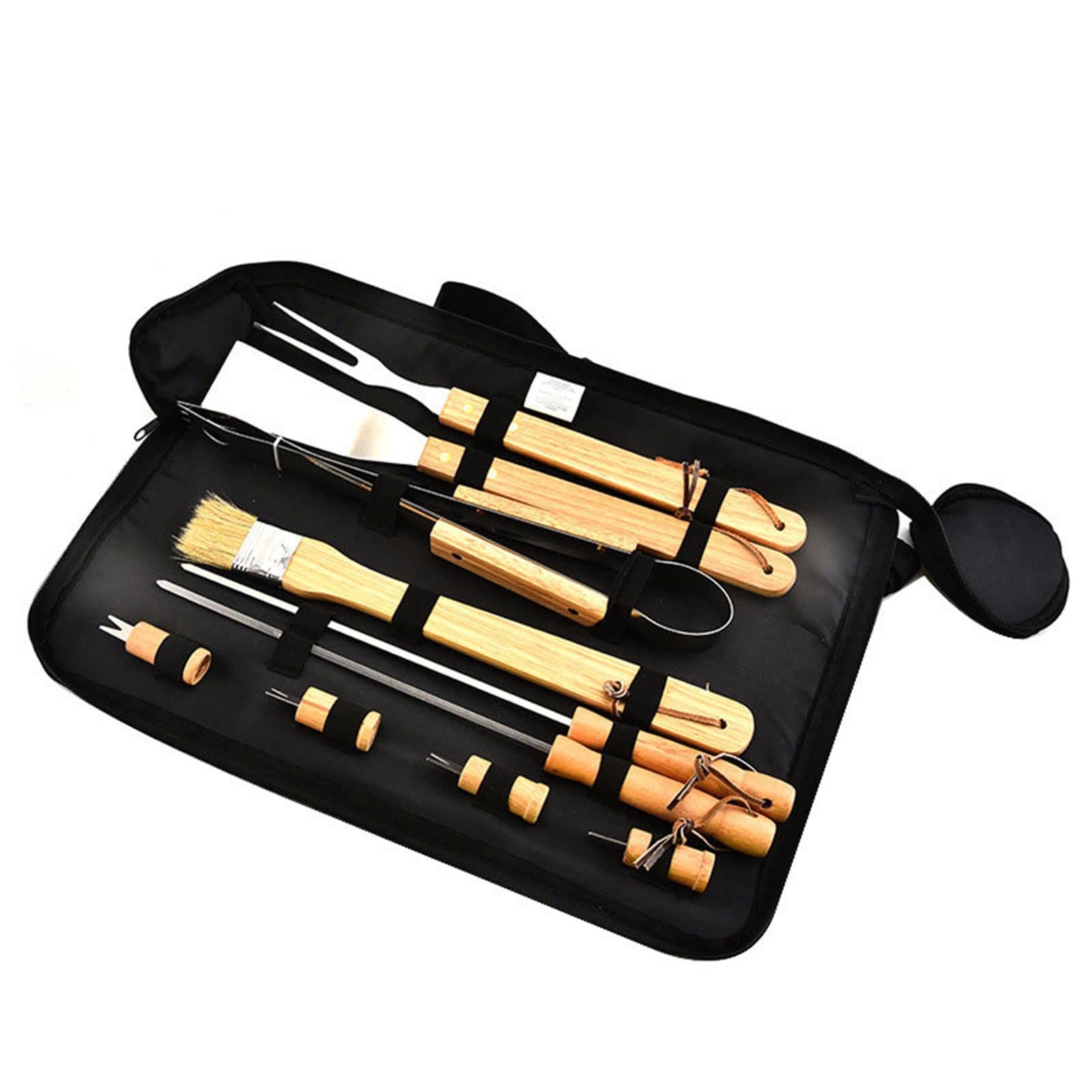 10PCS Stainless Steel BBQ Grill Tools Set with Wooden Handle - Premium Barbecue Accessories for Outdoor Grilling, Camping & Backyard Parties - Spatula, Tongs, Fork & More